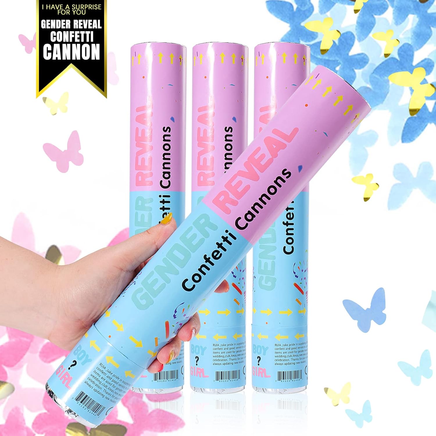 Gender Reveal Confetti Cannons, Biodegradable Confetti Cannon Poppers