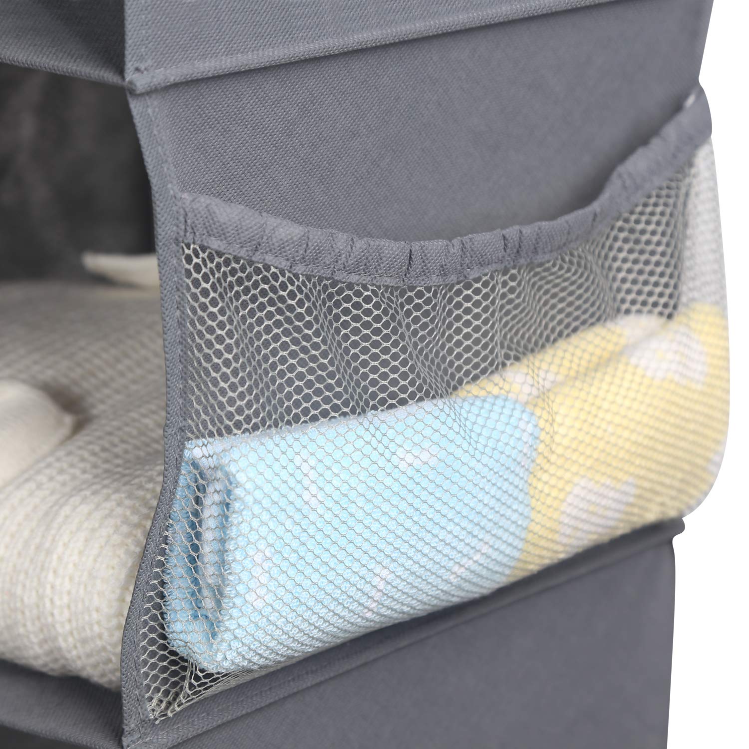 MAX Houser Organizador de armario colgante de 4 estantes, ahorro de espacio, estantes colgantes de tela con 2 bolsillos laterales, plegable (gris)