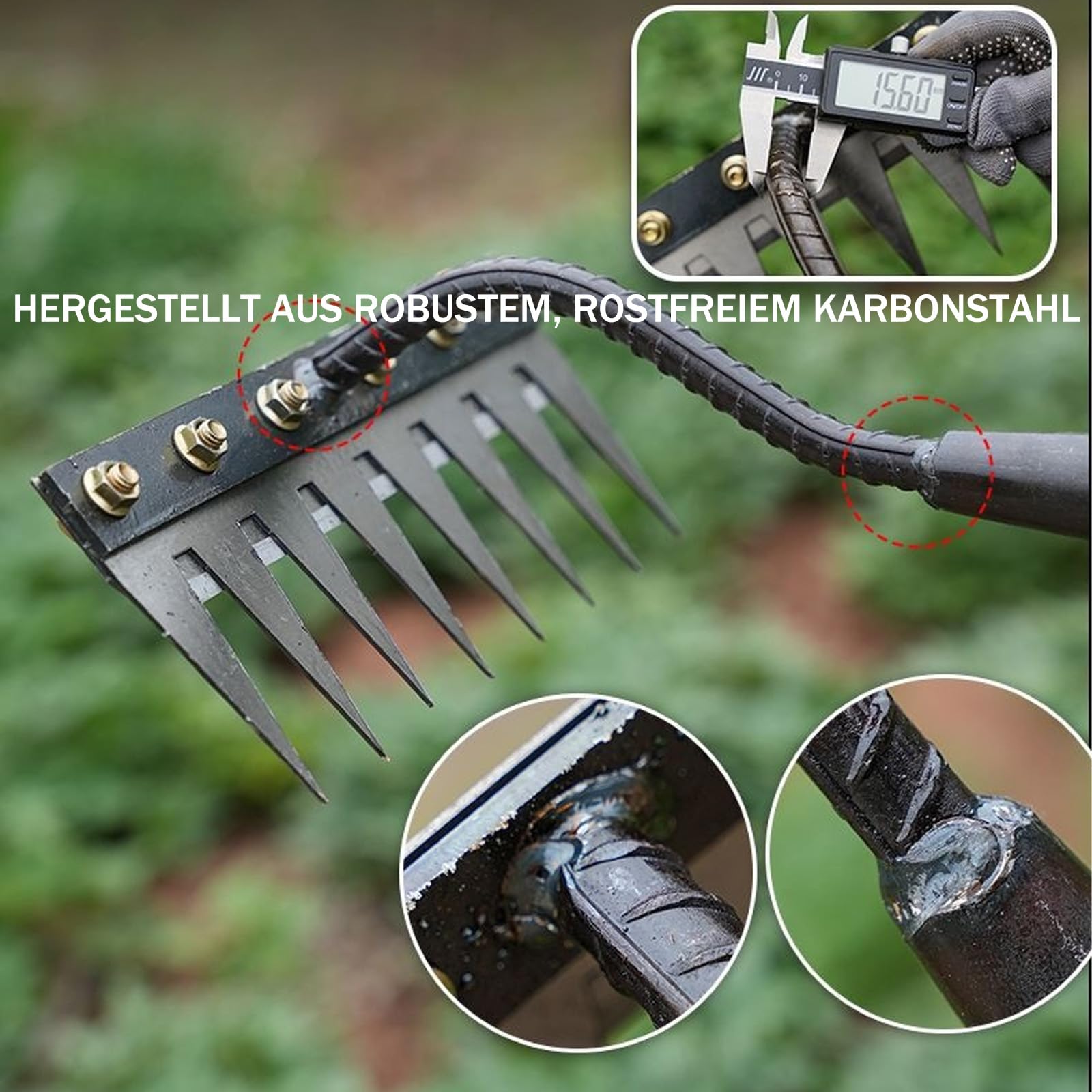 Rastrillo Weng de acero al manganeso de 8 dientes, herramienta cultivadora multifuncional para aflojar y sembrar el suelo, tenedor de jardín esencial para entusiastas de la jardinería