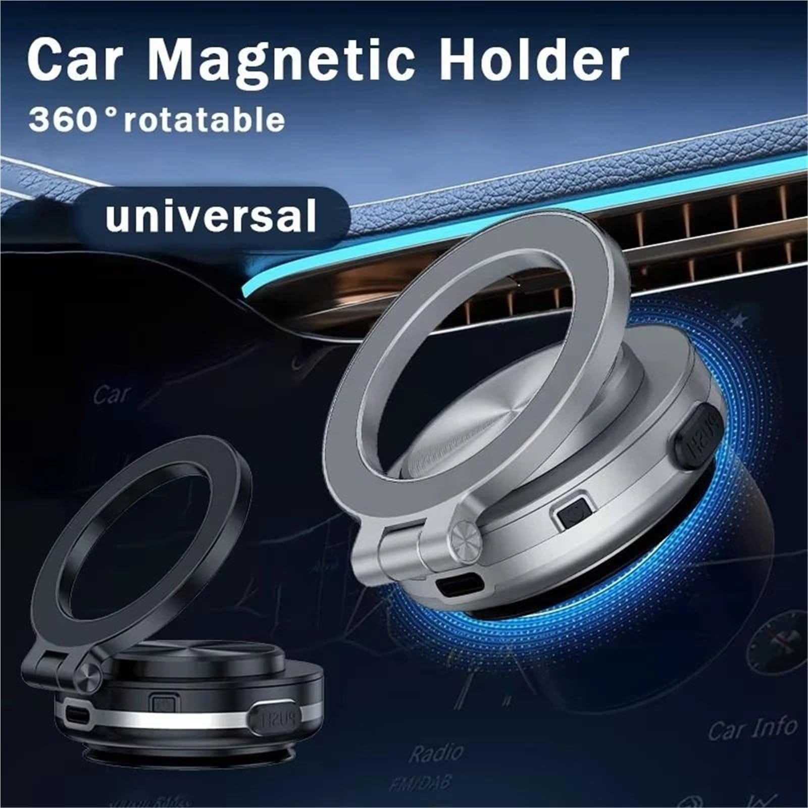Soporte Movil Coche Soporte Auto Móvil Ventosa magnética de vacío giratoria de 360 ​​° Plegable para atracción magnética eléctrica Soporte de teléfono para Coche(Silver)