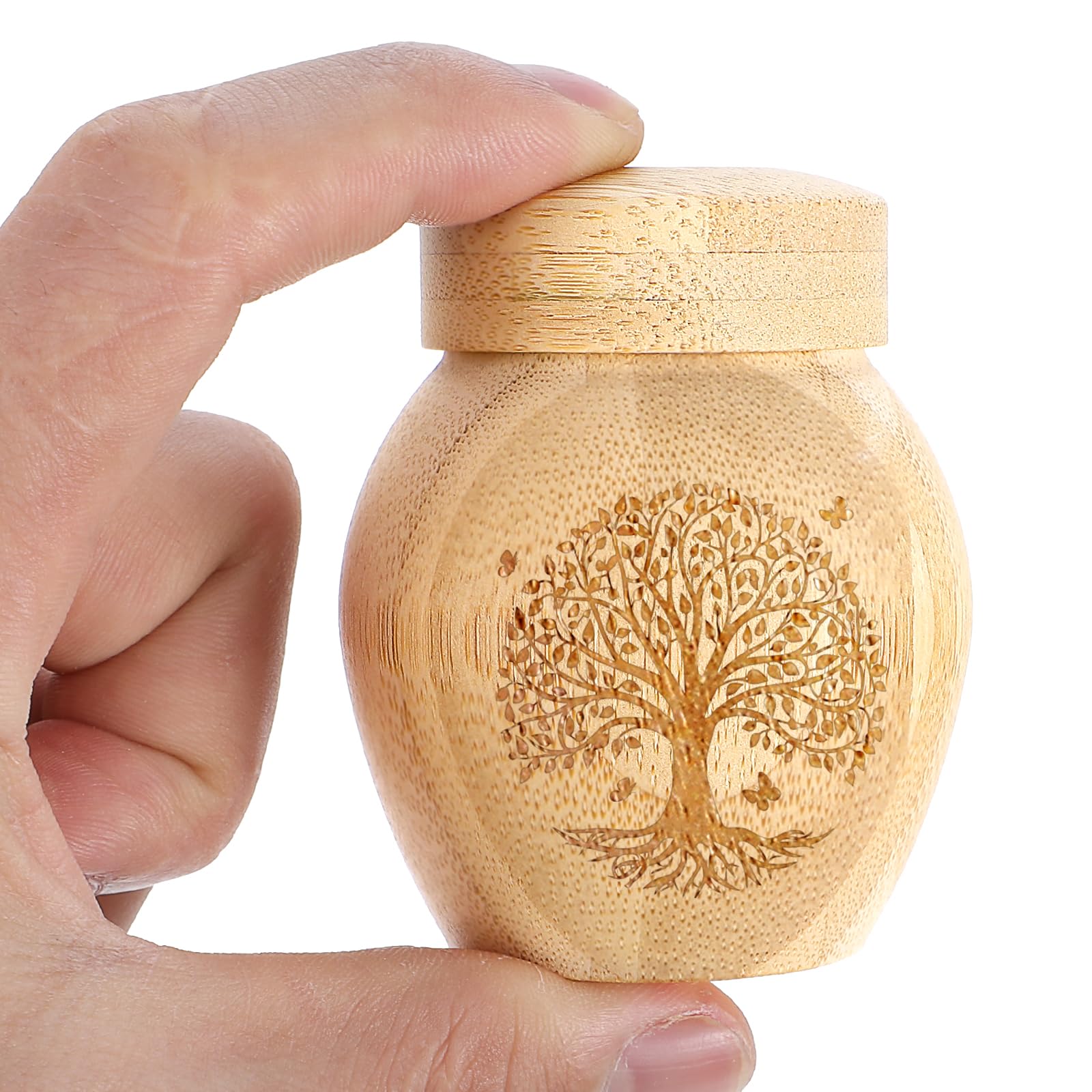 APLZGMG Wooden Small Urns for Human Ashes Keepsake with Tree of Life Pattern, Beautifully Mini Cremation Urns, Wood Mini Urn for Ashes Human Male Female Pet Dog Cat Ash Bamboo Urn Tube Keepsake