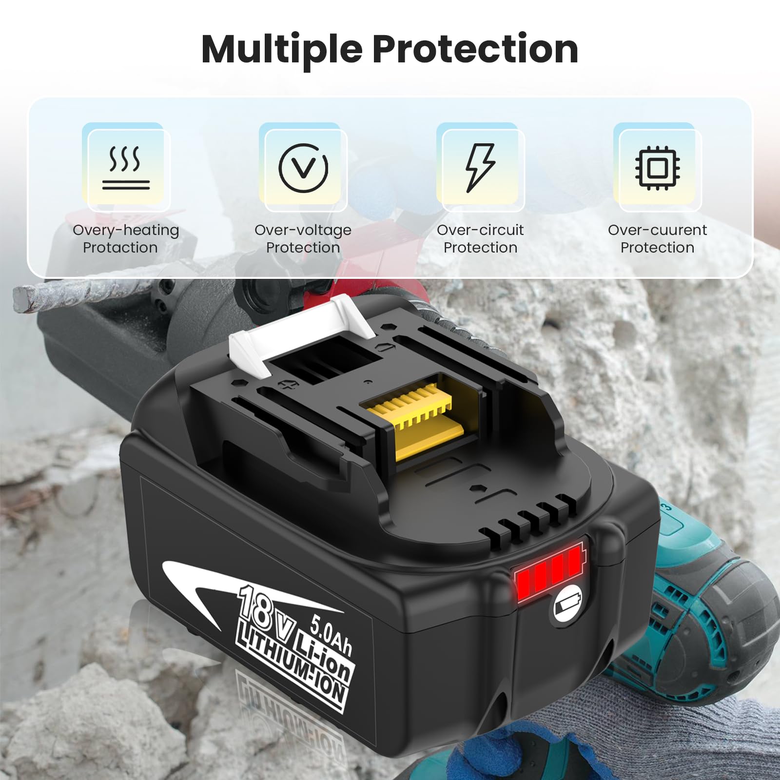 Lot de 2 batteries de rechange pour batteries 18 V 5,0 Ah BL1850 BL1840B BL1860B BL1830B BL1820B BL1860 BL1840 BL1830 BL1820 avec indicateur de charge pour outils électriques sans fil