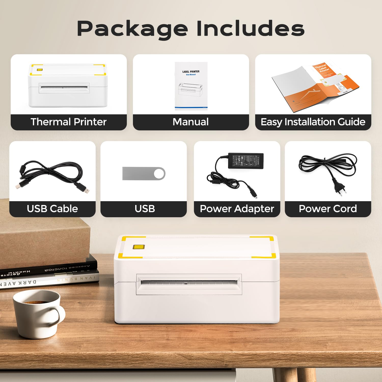 Bonvoisin Stampante termica per etichette, 4x6, stampante termica portatile USB e Bluetooth a doppio uso per ufficio, 150-180 mm/s, compatibile con Android e IOS (EU)