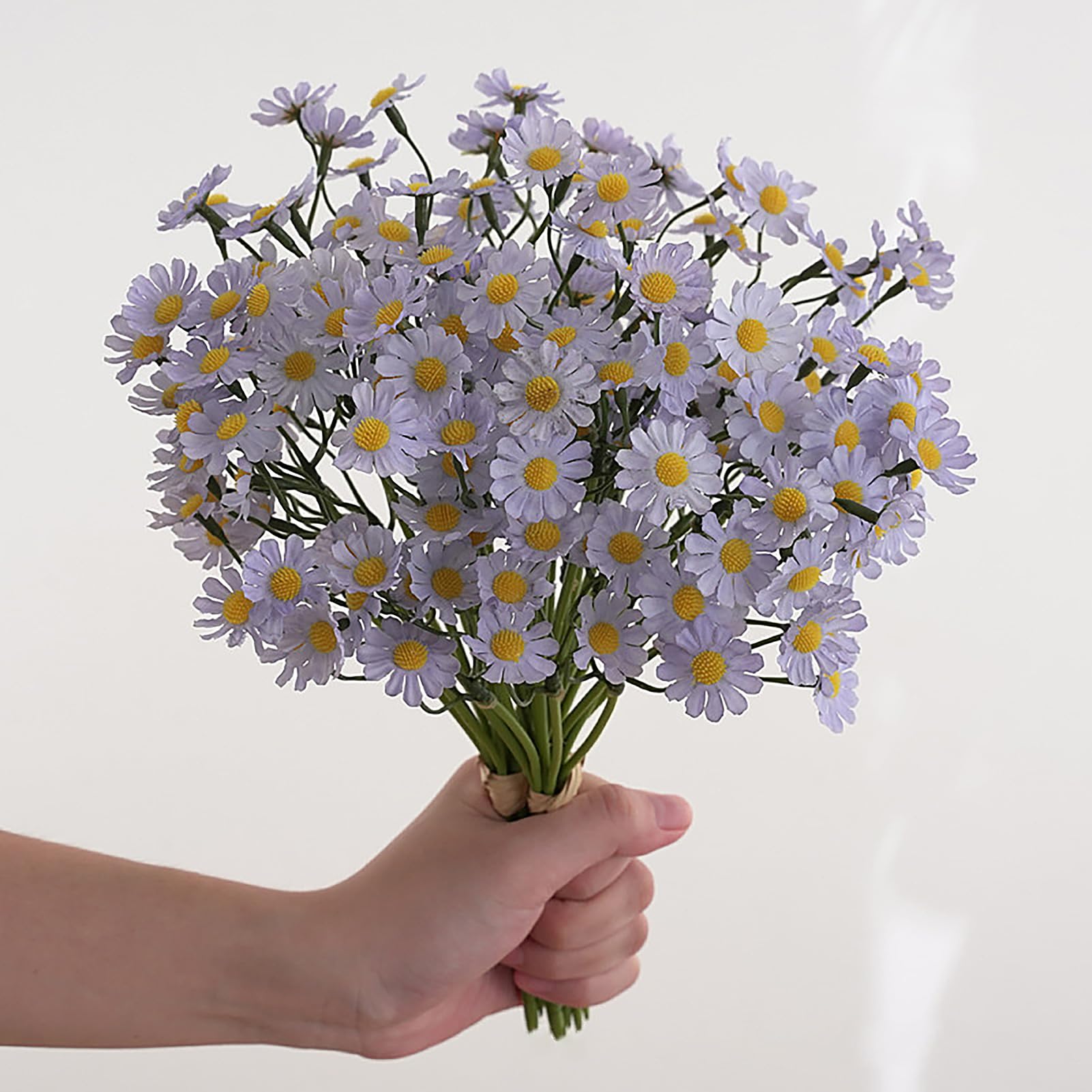 Fiori Artificiali Margherite 4 Pezzi Finti Selvatici con steli Finti arbusti Verdi Piante finte Bouquet Finto per Matrimonio Bouquet da Sposa Decorazioni per casa Giardino Feste (F)
