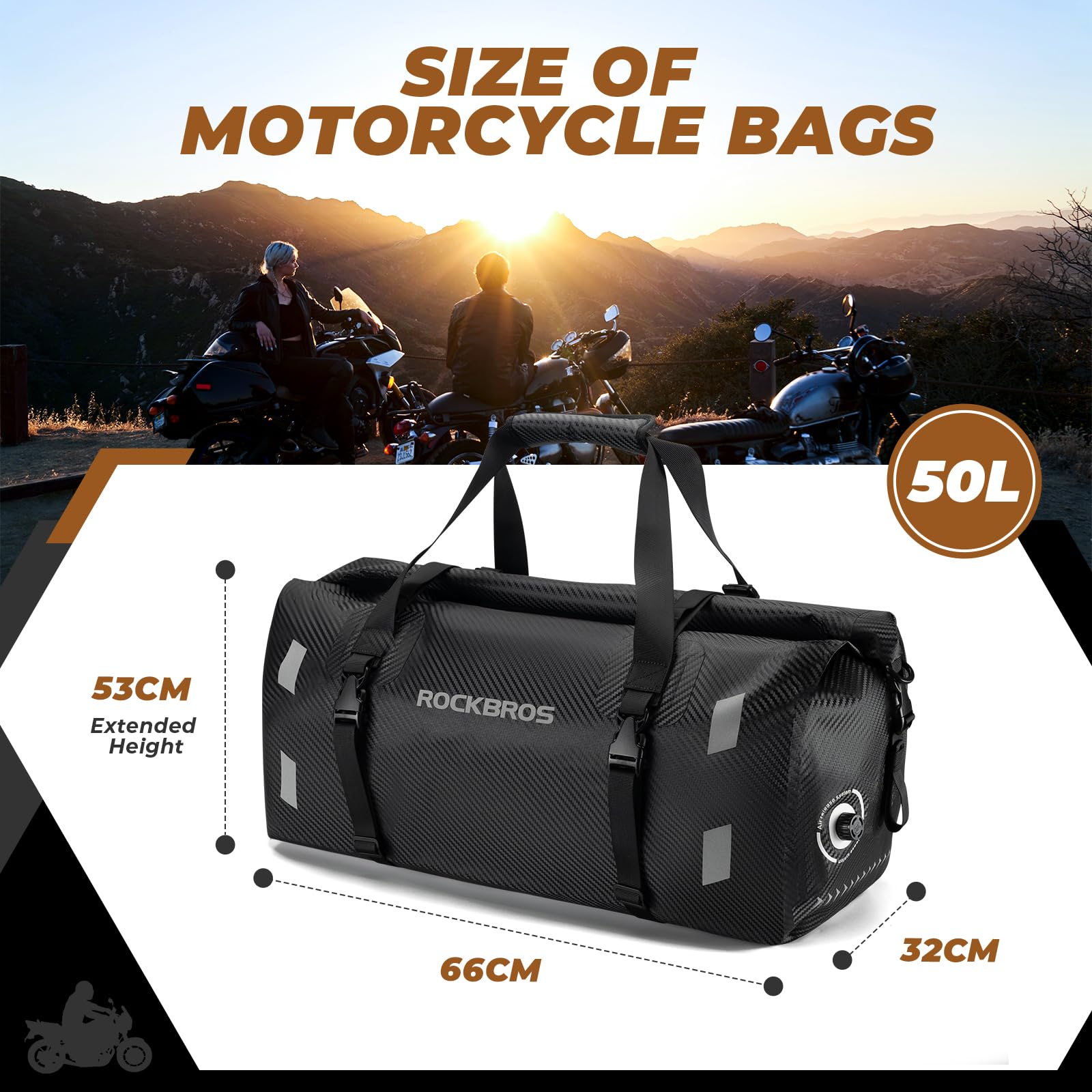 ROCKBROS Torba Motocyklowa na Ogon Torba Podróżna w 100% Wodoodporna z Paskiem na Ramię Torba Podróżna na Motocykl, Wędrówki, Jazdę na Rowerze, Podróże, Kemping, na Zewnątrz 20L-60L