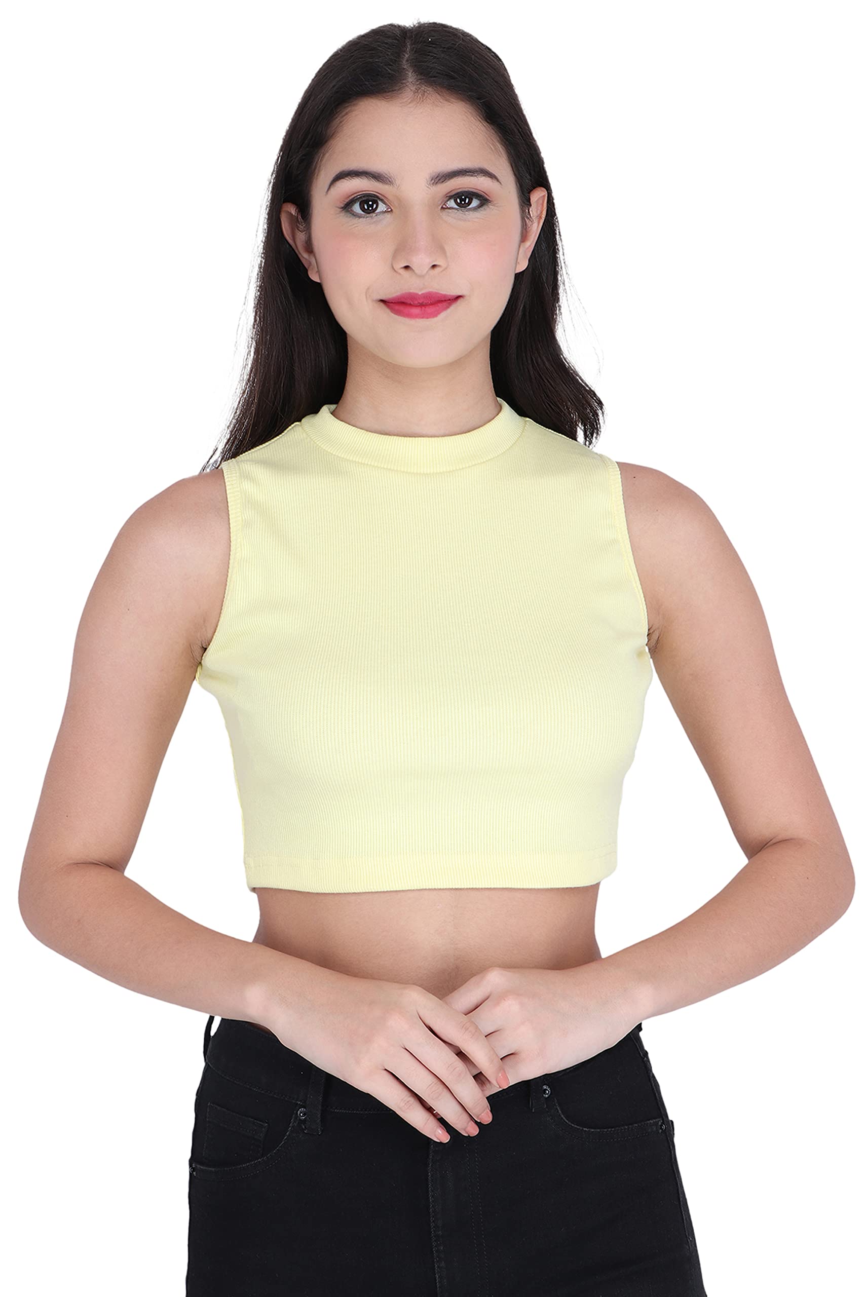 genealo Women's and Girl's Solid Round Neck Sleeveless Ribbed Crop Top-picture-18