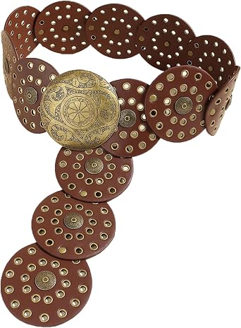 Alyweatry Women Boho Wide Disc Concho Leather Belt Aesthetic Grunge Western Waist Belt Y2k Vintage Accessories