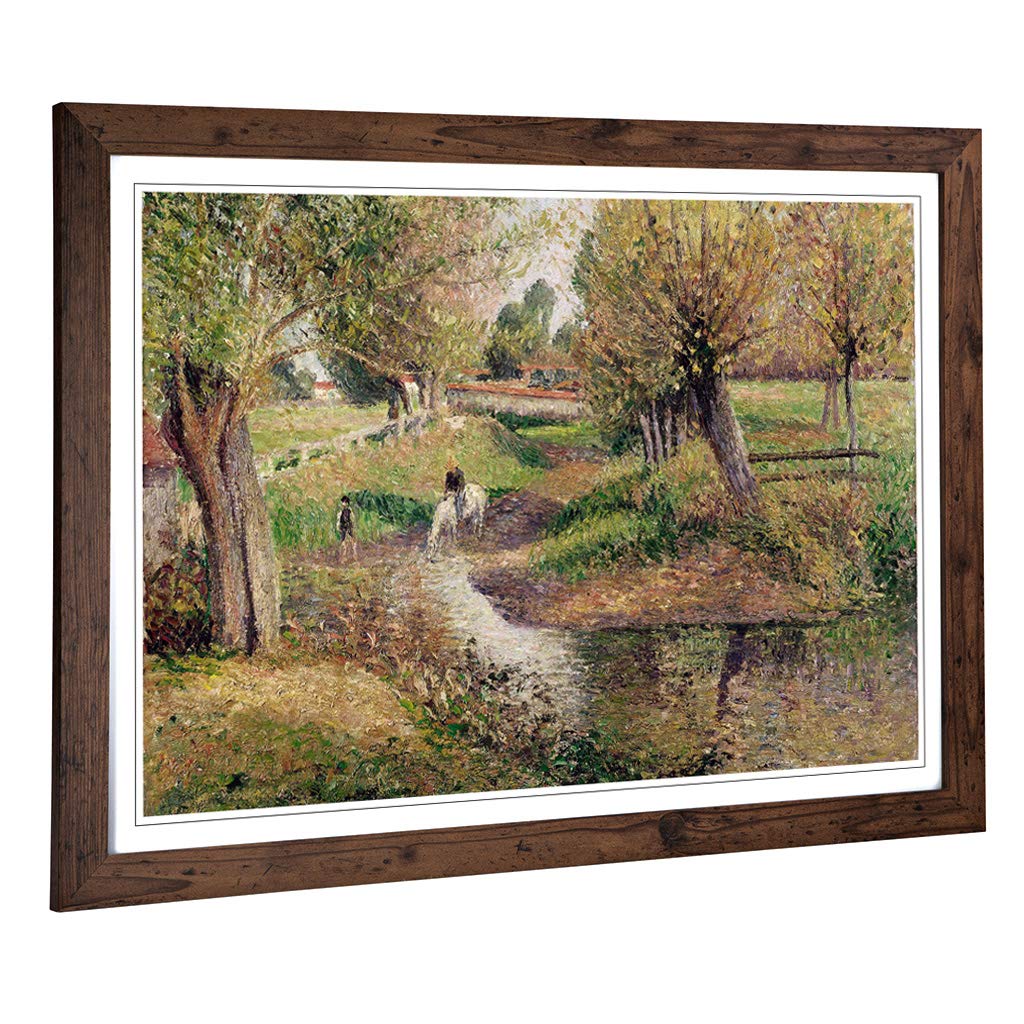 Big Box Art Framed Print of Camille Pissaro Landscape and Stream Design | Wall Art Picture | Home Decor for Kitchen, Living Room, Bedroom, Hallway, Walnut, A2 / 24.5x18 Inch / 62x45cm