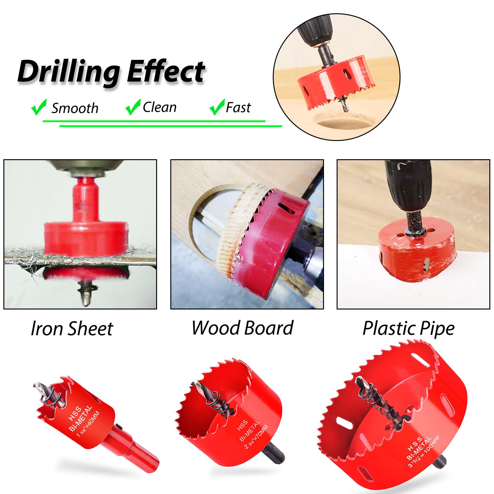 Otutefo Bi-Metal Hole Saw sets, Hole Cutter kit for Wood Plastic, UPVC, mdf and Plasterboard, Thin Metal Sheets - Image 3