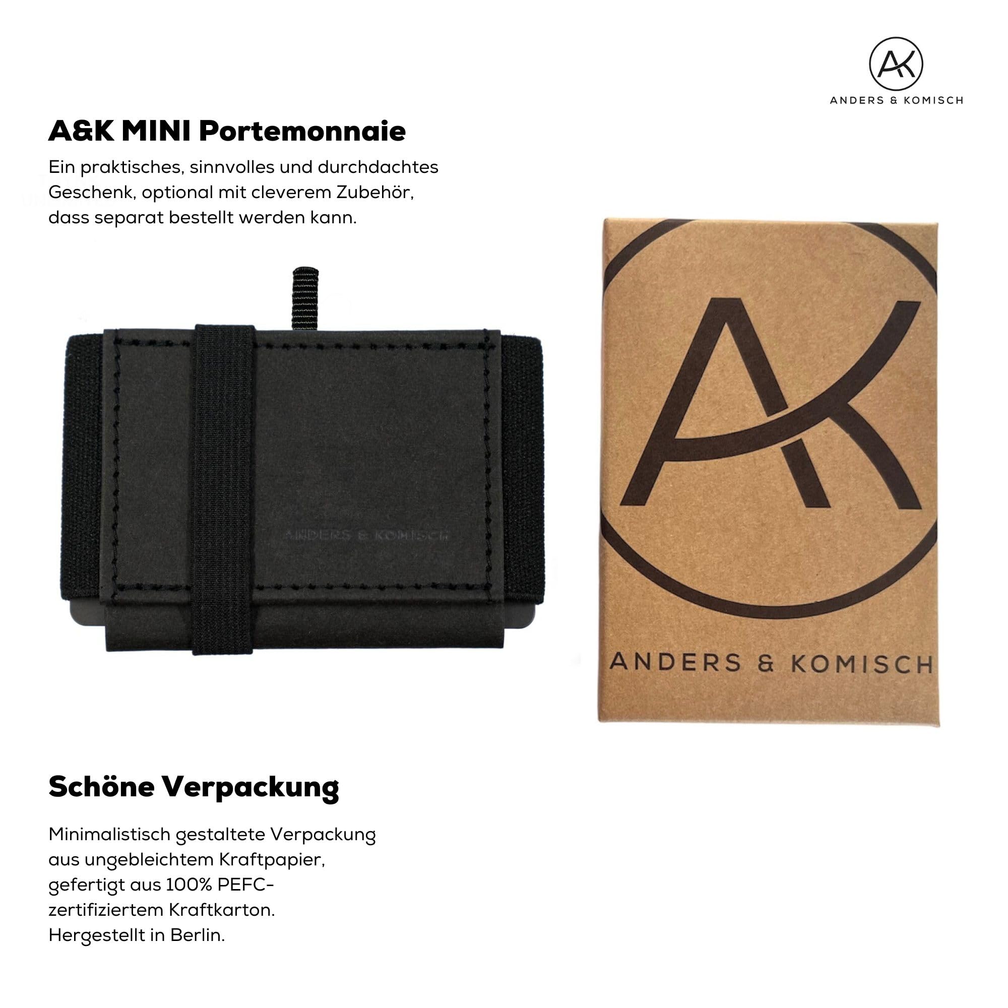 Anders & Komisch MINI PRO Karten Portemonnaie mit Münzfach Herren - Kleiner Geldbeutel Damen nachhaltig und clever - Minimal Wallet Handarbeit aus Deutschland (Schwarz) 9 x 5,5 cm
