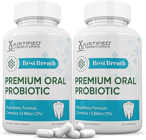 Justified Laboratories Best Breath 1.5 mil millones UFC Probiótico Apoyo Oral 120 Cápsulas (paquete de 2)