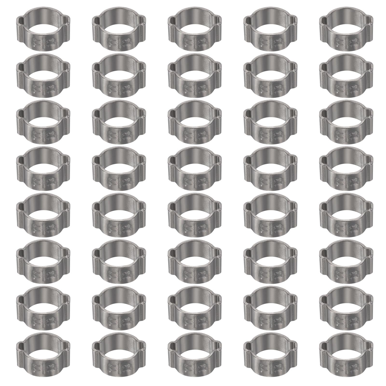 sourcing map 40pcs Double Ear Hose Clamp 11-13 mm 304 Stainless Steel Hose Clamp Double Ear O Clips Crimp Rings for Fuel Line Pipe Tube Fitting Connections, Silver