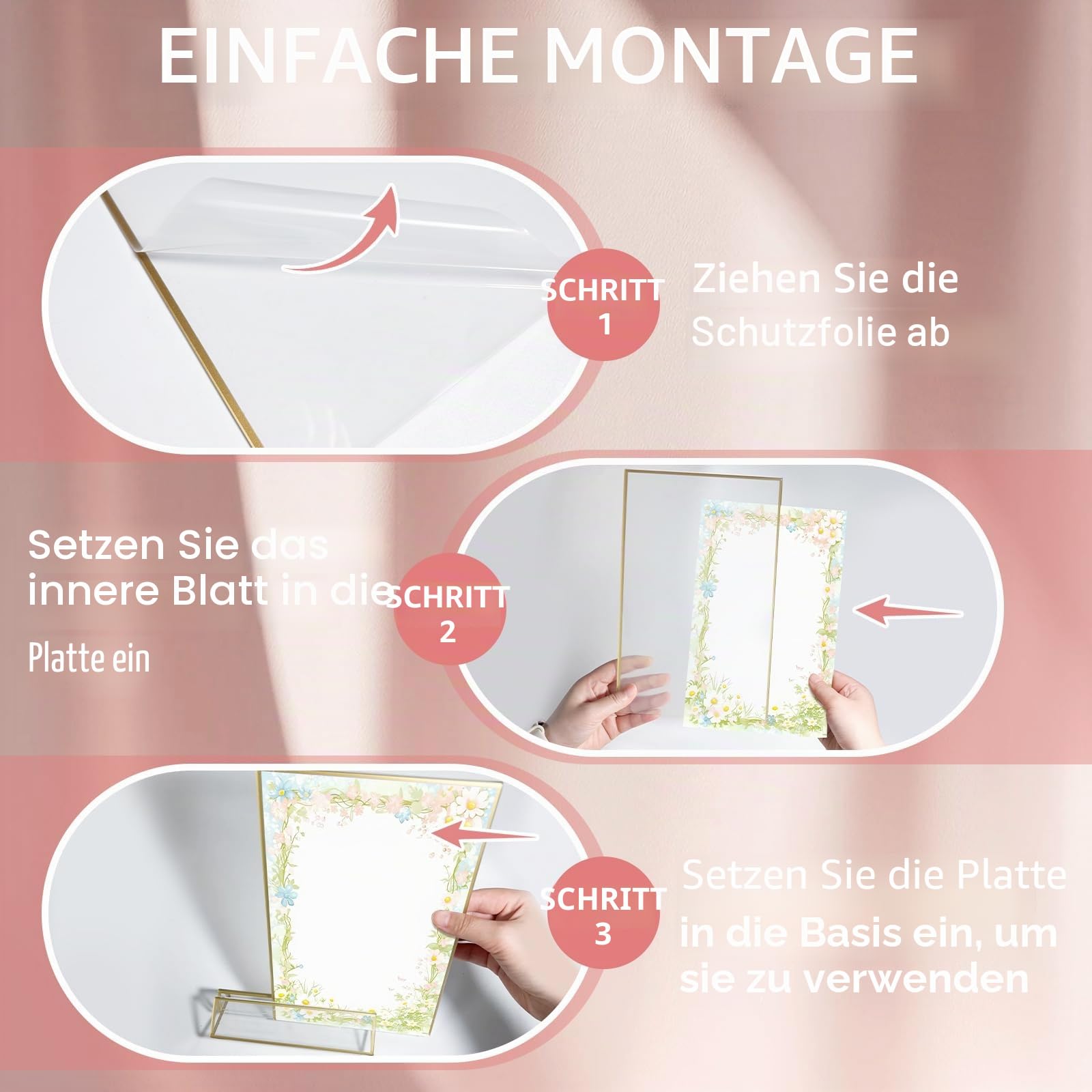 Acryl-Schildhalter A5, 6 Stück, transparenter Bilderrahmen und Flyerhalter, doppelseitiger Acrylrahmen mit Goldrahmen für Hochzeitstischschilder