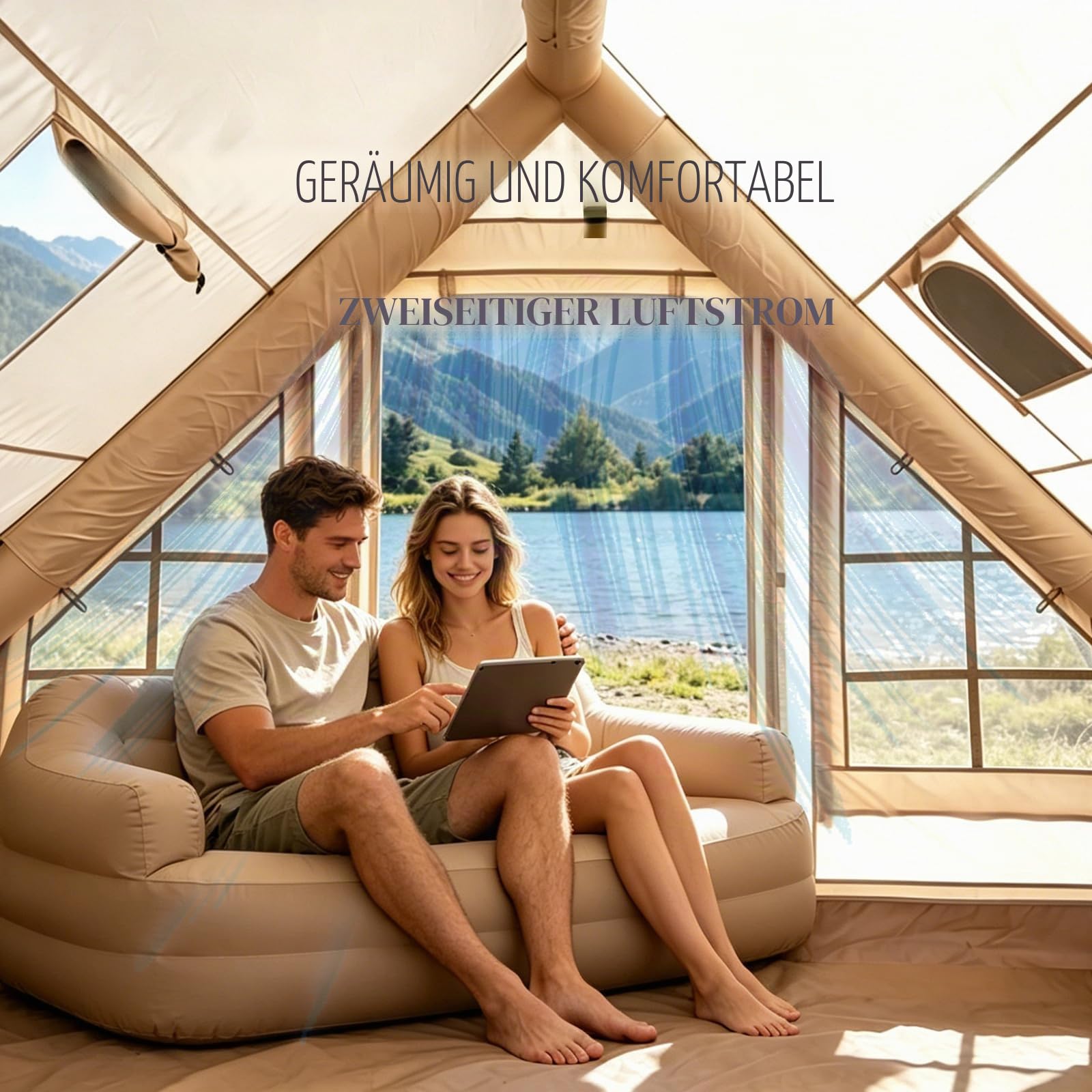 Aufblasbare Campingzelte Mit Handpumpe, Luftglamping-Zelte, Einfach Aufzubauen, Wasserdicht & Winddichte 4-Jahreszeiten-Oxford-Kabinenzelte.