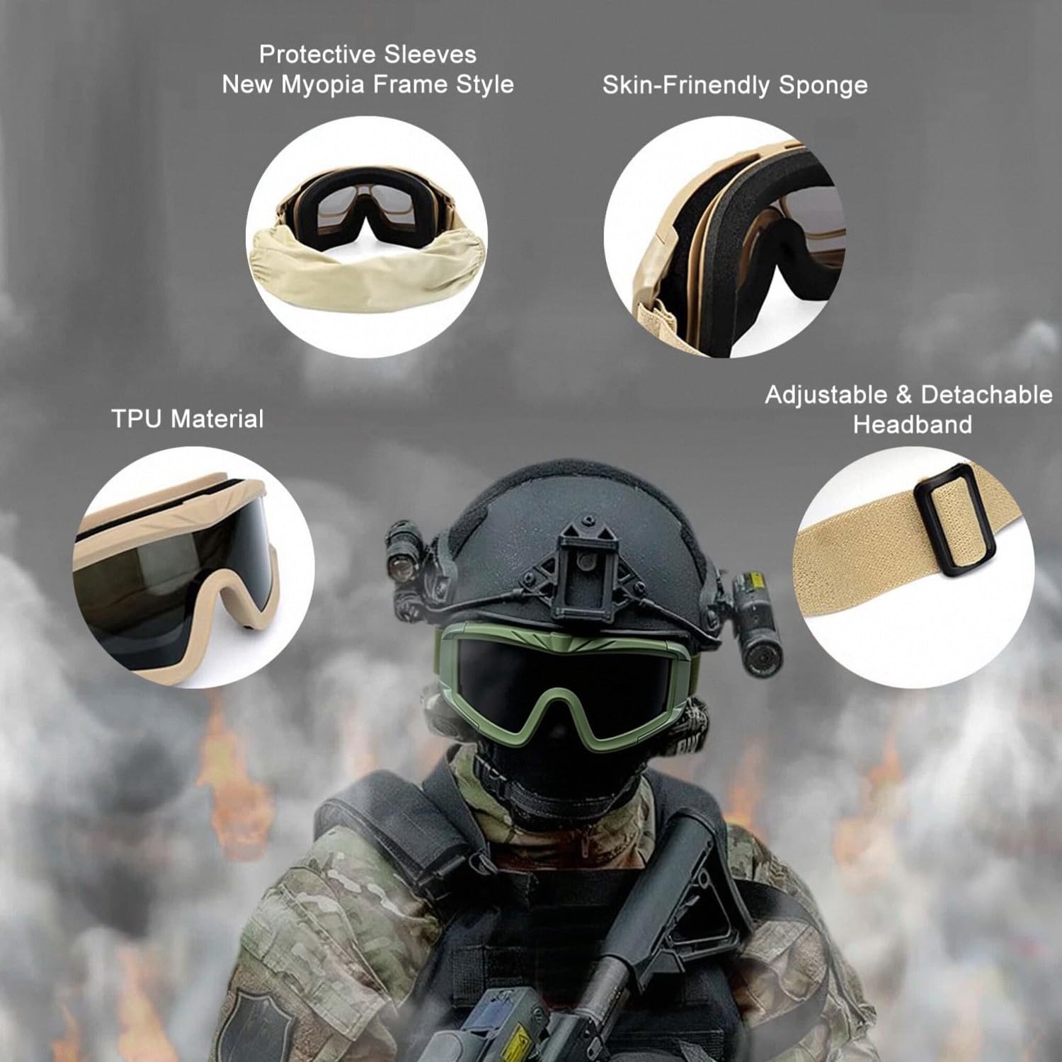 SPOSUNE Lunettes tactiques militaires pour airsoft avec 3 verres interchangeables - Résistance aux chocs - Protection UV400 - Pour homme et femme - Pour moto, équitation, paintball