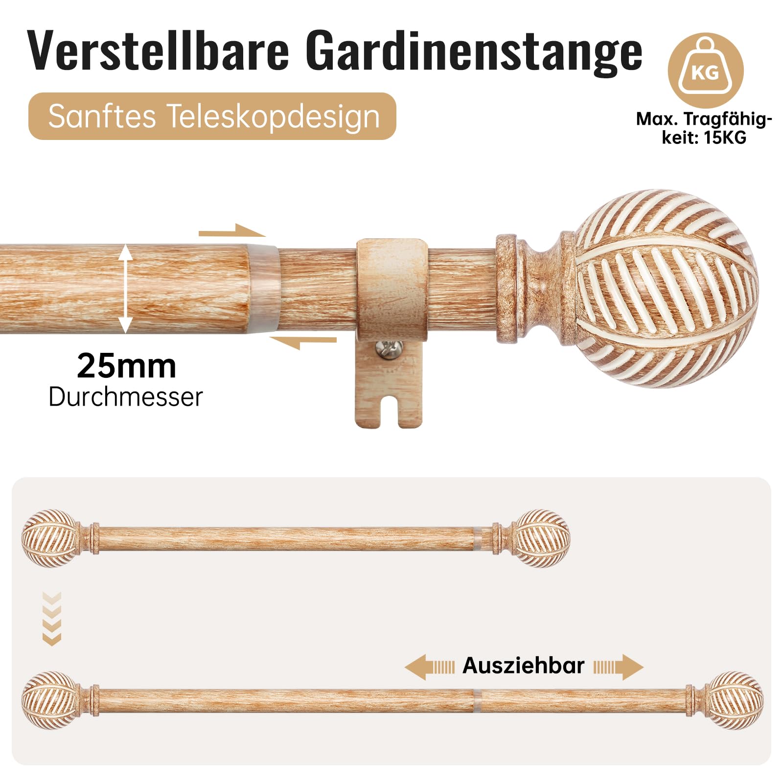 Gordijnroede Metaal (L180 cm/ D20 mm) Jim Goud - Accessoires en