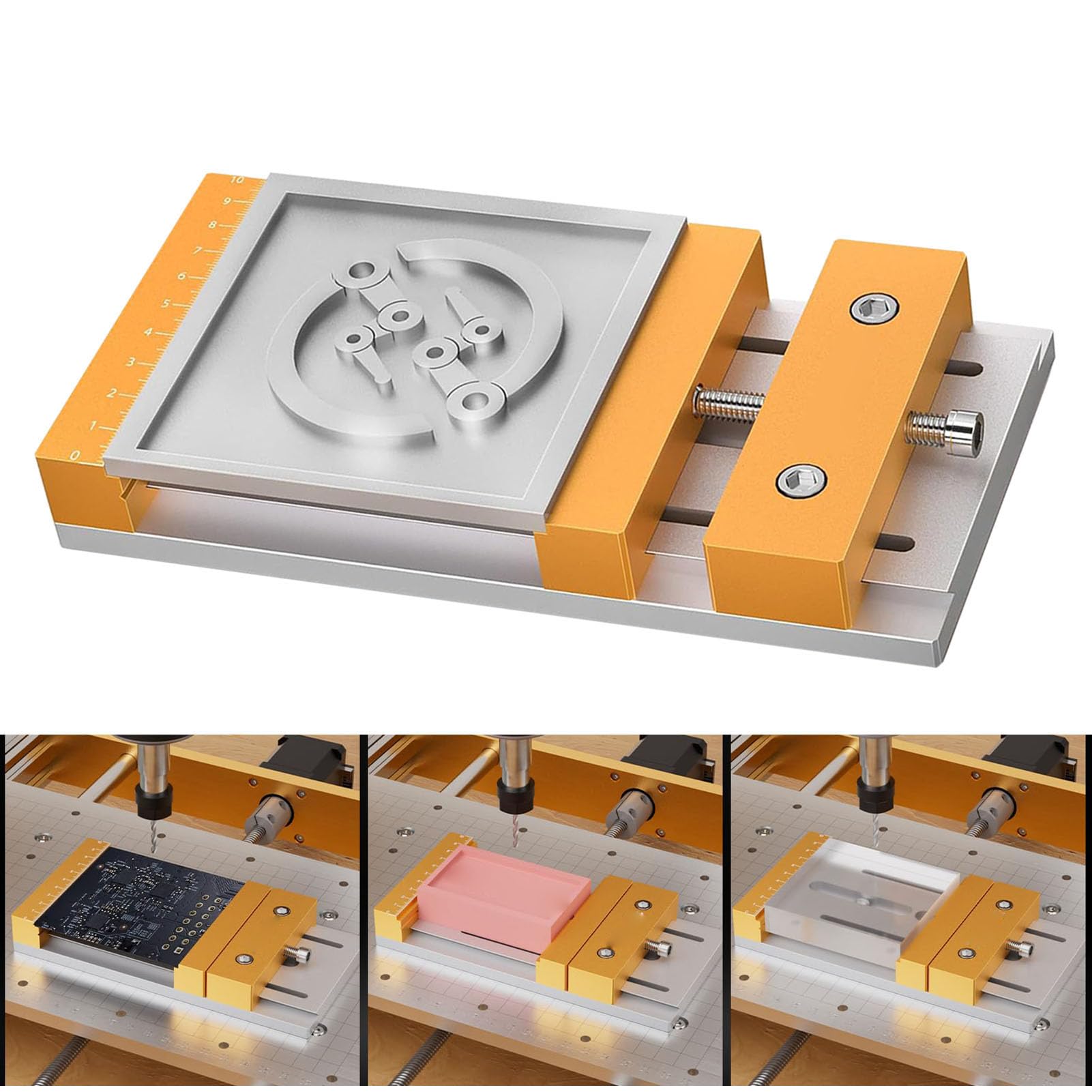 Mini Niskoprofilowe Imadło Stołowe, Kompatybilne z większością Stacjonarnych Maszyn Grawerujących CNC |Zakres Mocowania 136 Mm, Stabilna Platforma, Imadło ze Stopu Aluminium