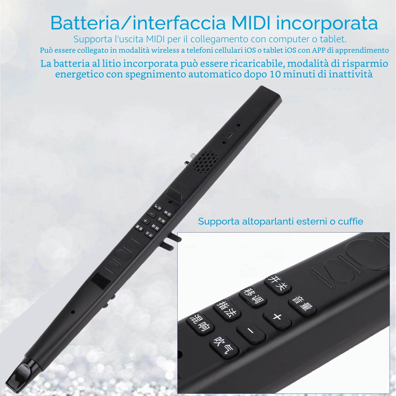 Sassofono Elettronico MIDI, Mini Strumento a Fiato Elettrico Ricaricabile con 13 Note e Batteria per Performance
