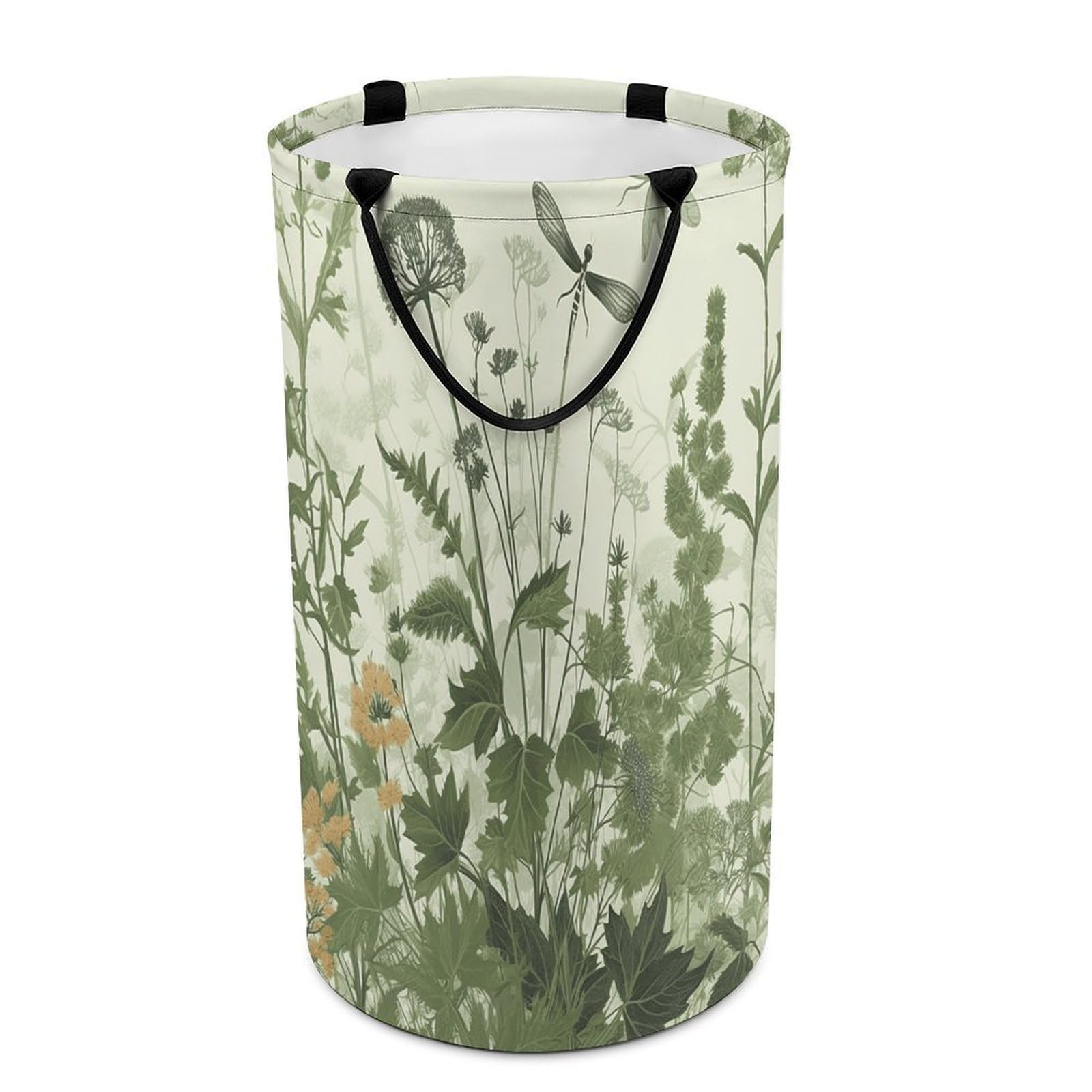Foliage And Herbs with Dragonflies Winged Laundry Basket with Handles Large Collapsible Laundry Bag Freestanding Waterproof Clothes Hamper Decor Storage of Dirty Clothe for Family Bathroom 86L
