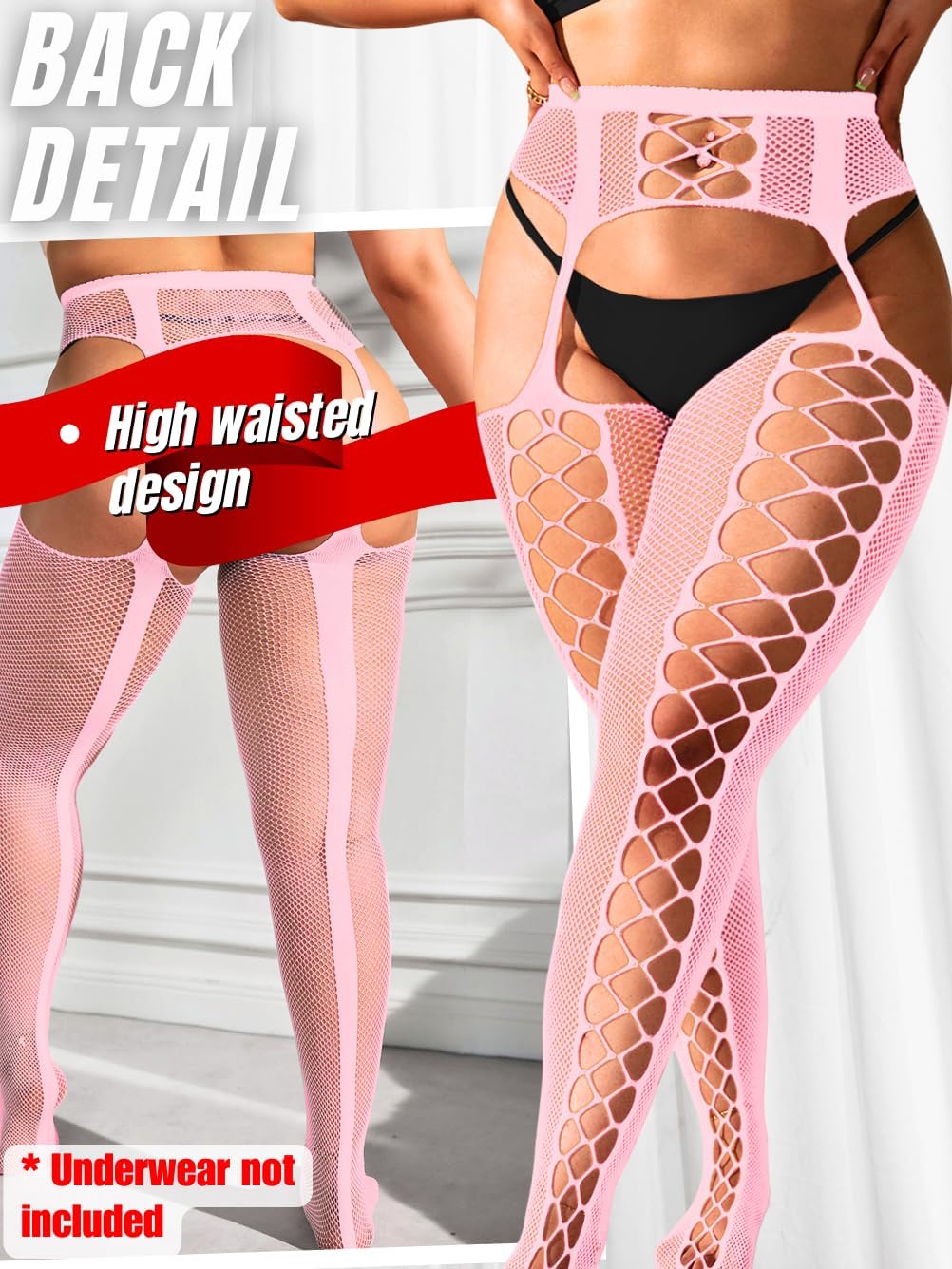 Women Sexy Fishnet Tights, Suspender Pantyhose With Garter Belt, Stockings Lingerie Outfit Going Out Party Club Rave - Image 3