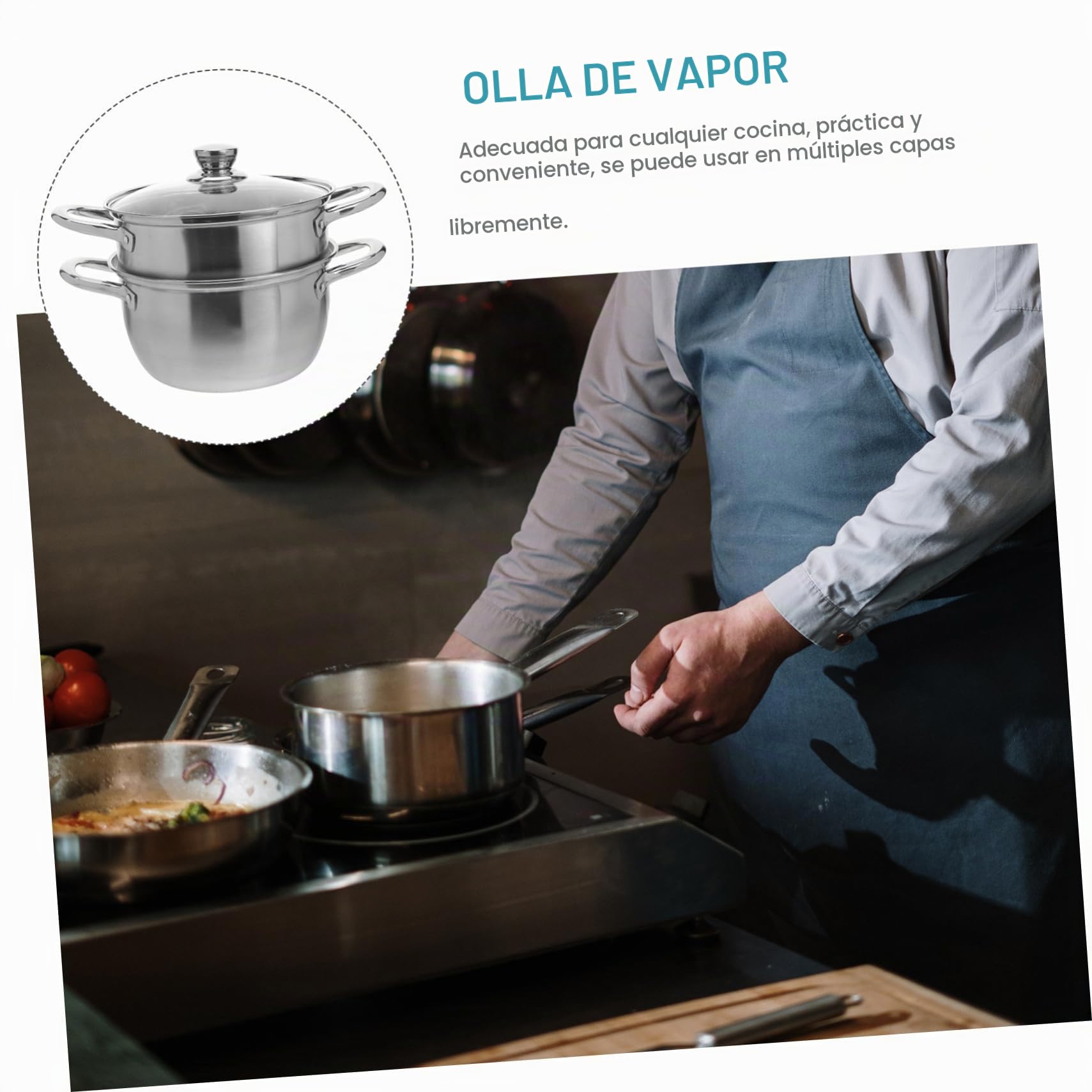 Zerodeko Olla de Vapor de Acero Inoxidable de Doble Capa Vaporera de Alimentos Apilable Cocina al Vapor y Cocina Simultáneamente Apta
