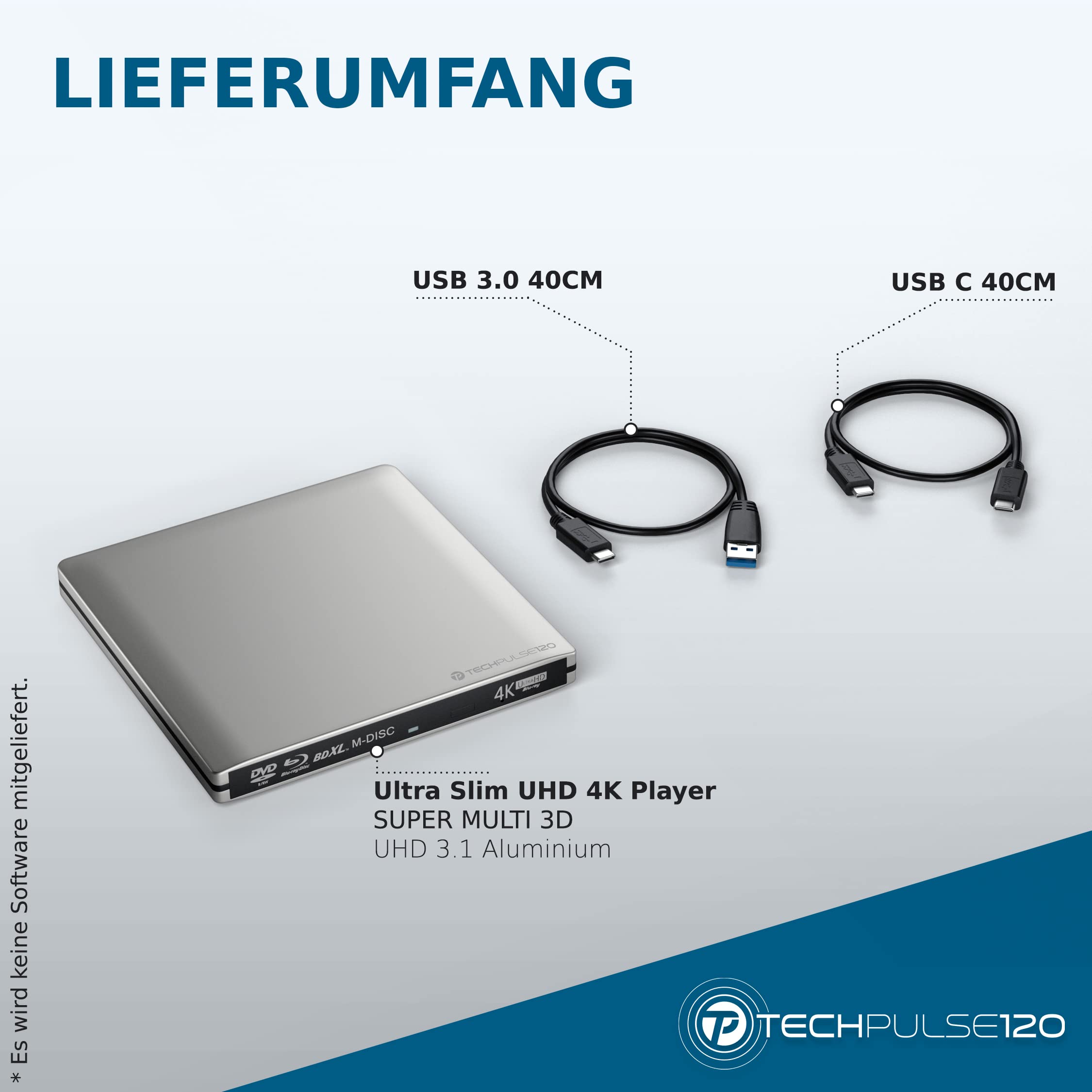 techPulse120 externes USB 3.1 Typ-C UHD HDR 4k 3D MDisc BDXL Silber V10