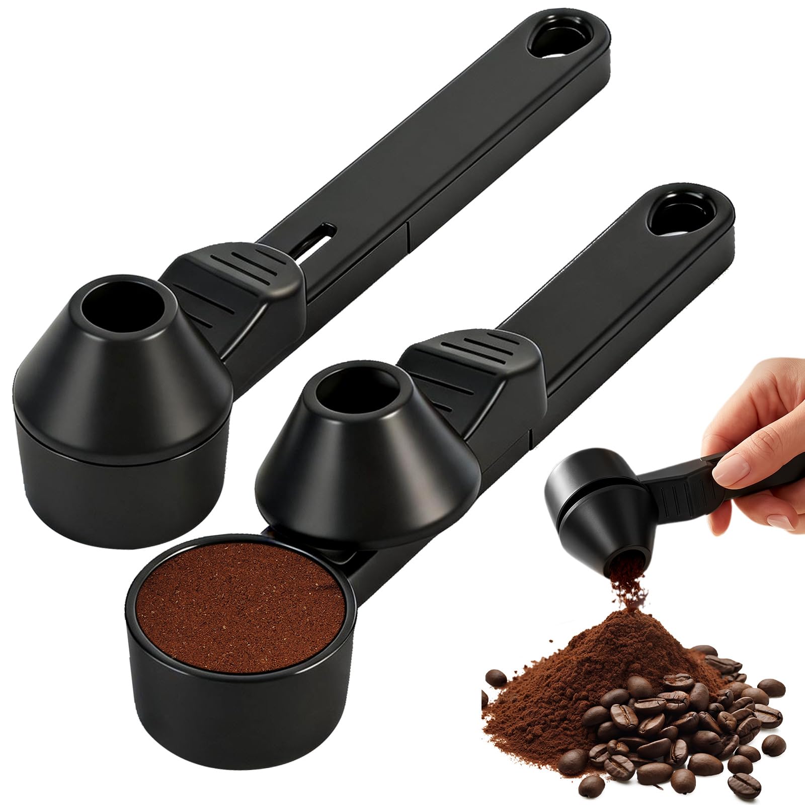 Vokmon 2 Pcs Funnel Scoop for Powder with Sliding Lid, Fixed Portion, Black