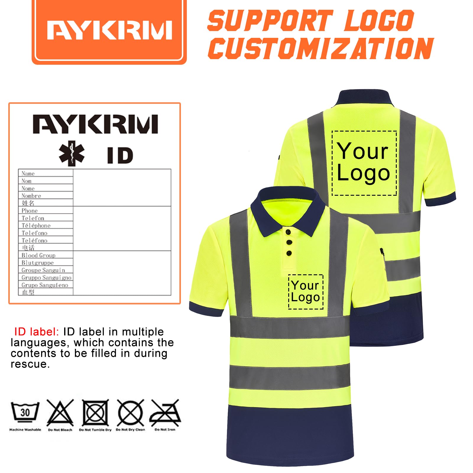 AYKRM Camisetas Polos de Seguridad Reflectante Alta Visibilidad 7 Colores