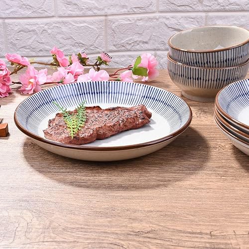 Miniatura 2 de Juego de 4 platos japoneses, platos llanos de porcelana, platos de cerámica para ensalada, pasta, aperitivo, postre, platos para Acción de Gracias y