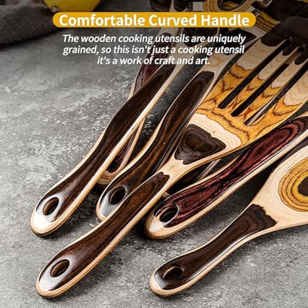 7Pcs Pakkawood Utensils Kit -, Eco-Friendly, Wooden Spoon for Cooking, Wooden Utensil Set Kit for Cooking