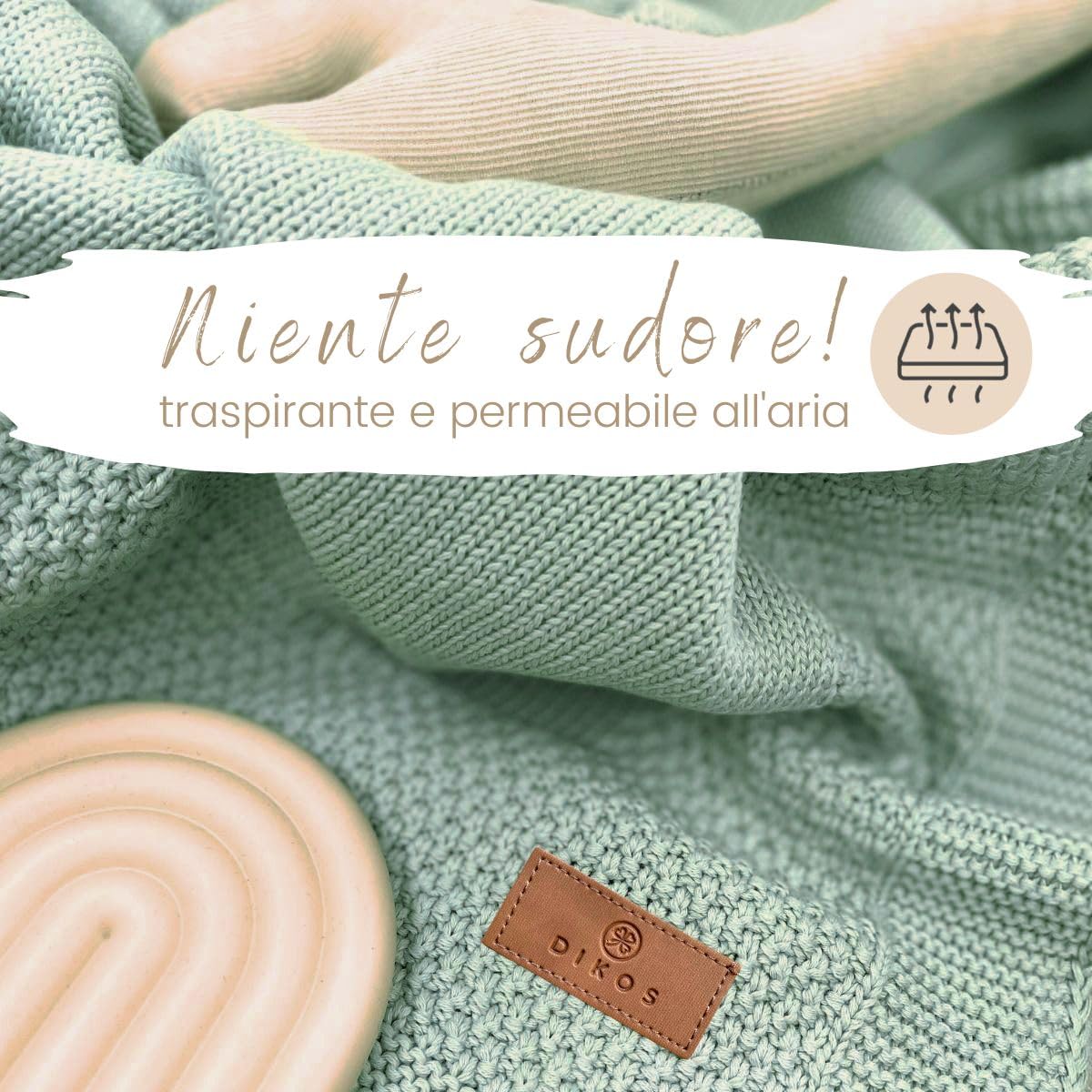 DIKOS® Coperta per neonati GOTS, in cotone biologico, morbida coperta per neonati, coperta per passeggino, per neonati, idea regalo per la nascita (menta)