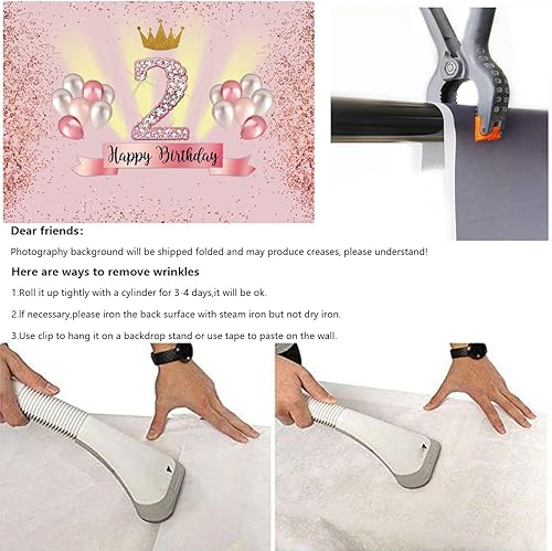 Miniatura 7 de Decoración de feliz segundo cumpleaños de 7 x 5 pies para fiesta de niña, telón de fondo de fotografía para fiesta de cumpleaños de 2 años de edad,