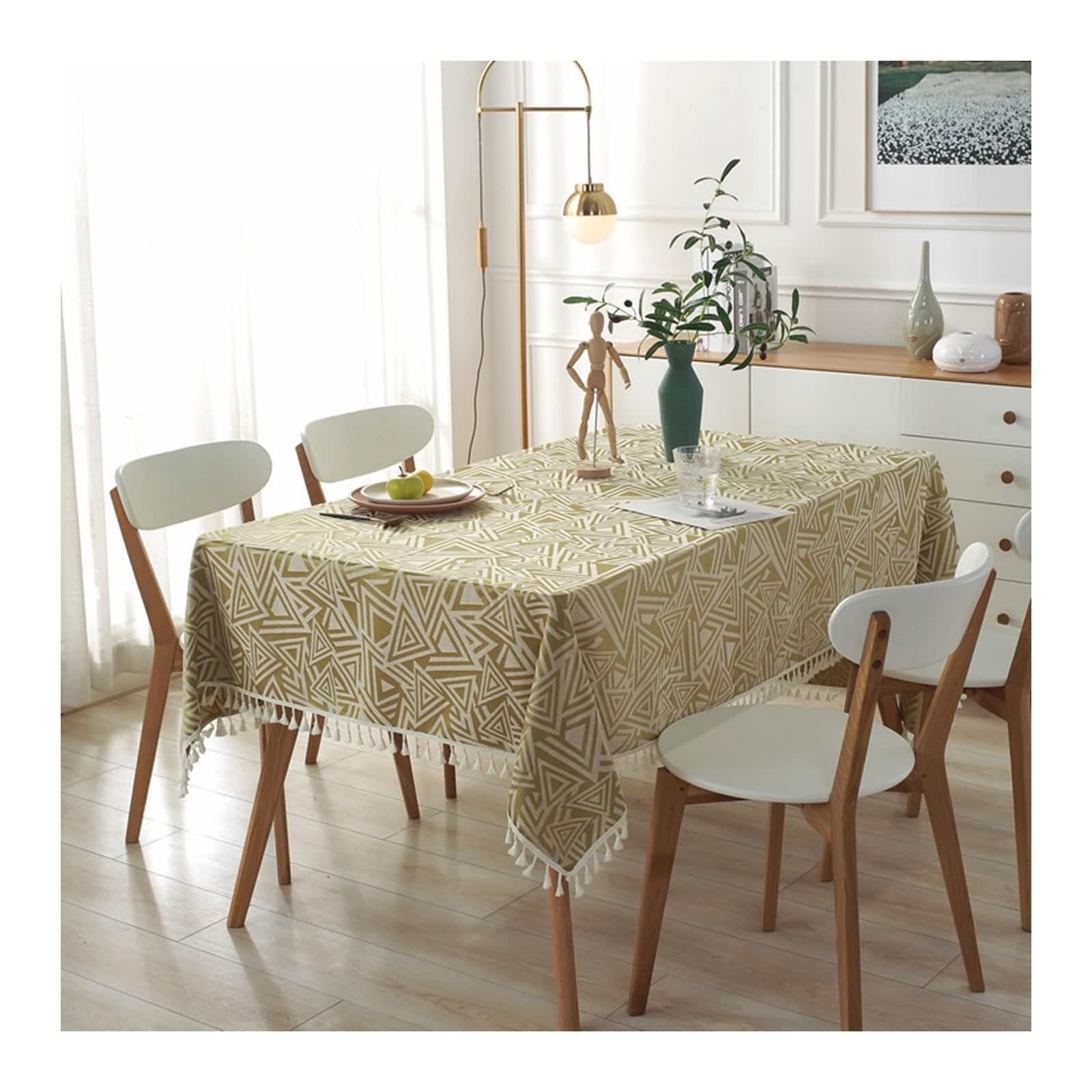 Funda de mesa de cocina elegante, mantel rectangular elegante amarillo verde poliéster jacquard con triángulo decorativo 140 x 200 cm para fiesta