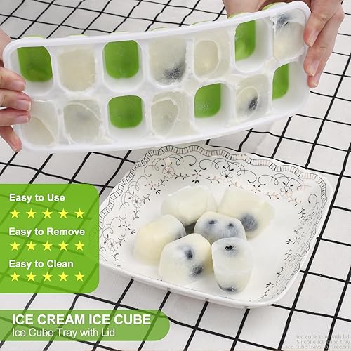 Miniatura 5 de Bandeja para cubitos de hielo con tapa, fácil liberación, 14 hielos, bandeja de silicona para cubitos de hielo con tapa extraíble resistente a