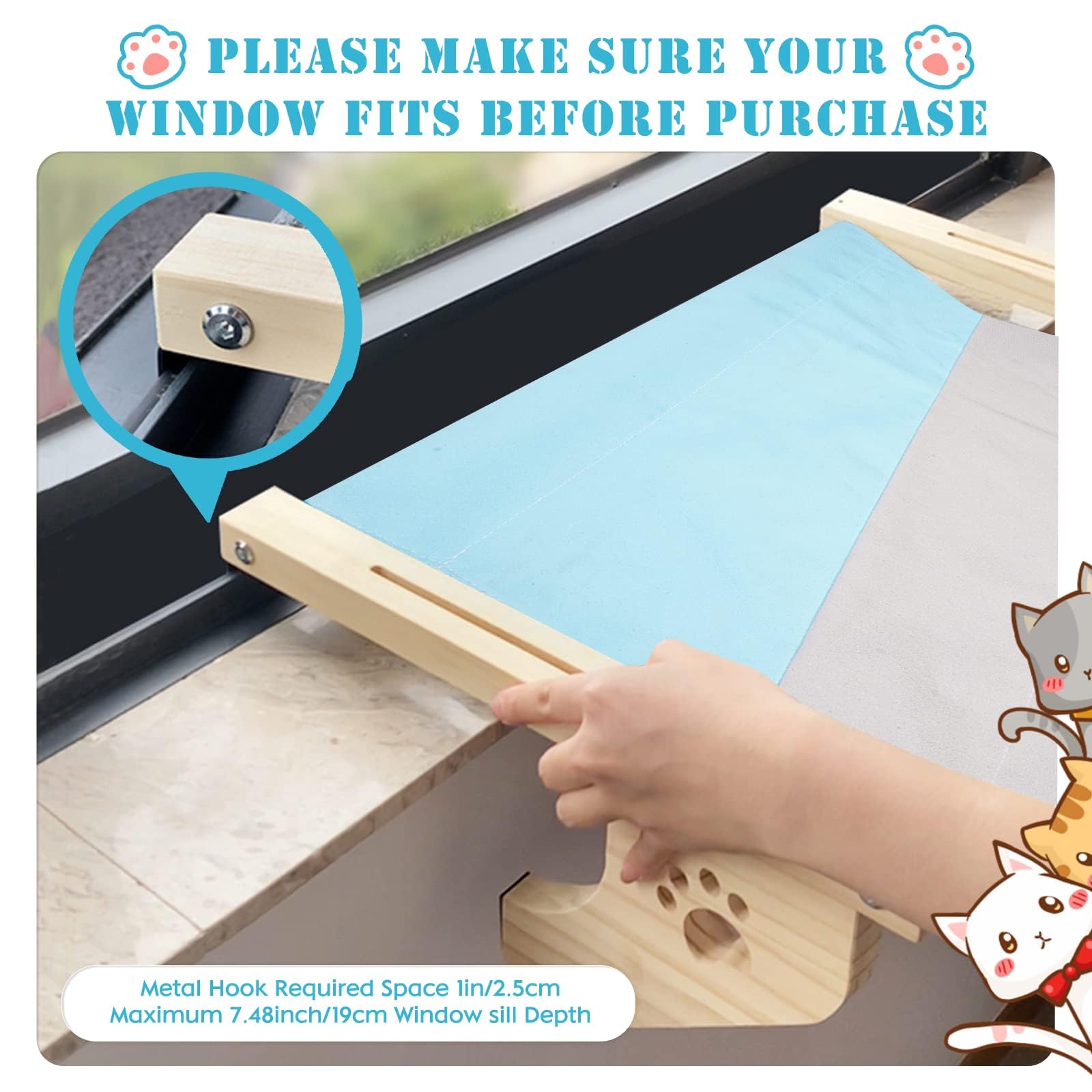 Hamaca Cama Gato Ventana para Amaca Camita Gatos, Cama Colgante para Gatos Ajustable Almohadilla Suave Extraíble y Lavable Que Soporta hasta 14kg