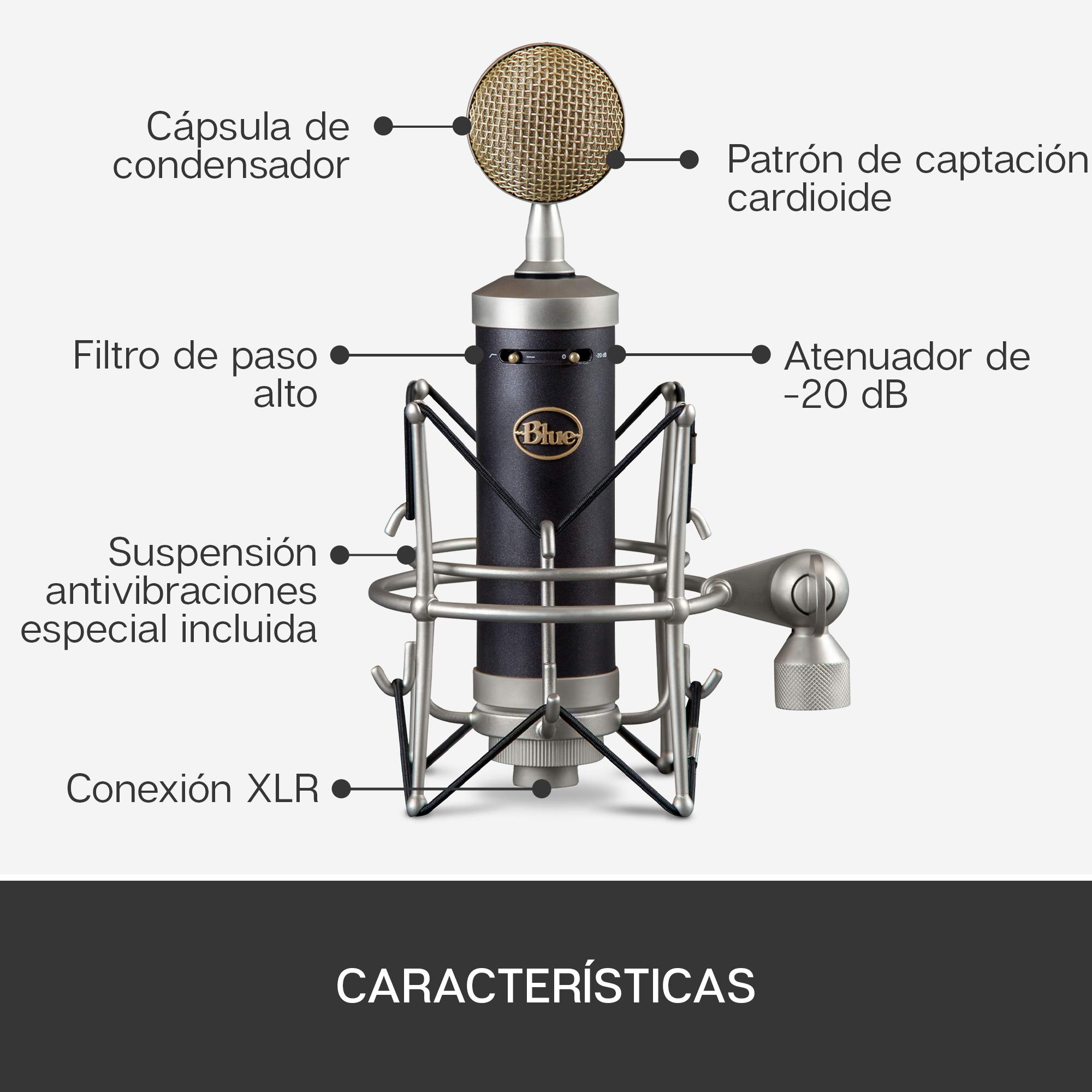 Blue Baby Bottle SL XLR Micrófono condensador para grabación y transmisión, Cápsula cardioide de gran diafragma, Soporte de amortiguador de choque y Estuche protector - Negro