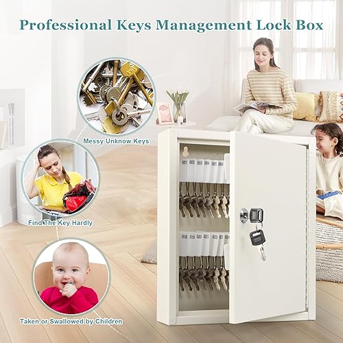 Miniatura 4 de KYODOLED Caja de bloqueo de almacenamiento para llaves con llave, organizador de gabinete de llaves con bloqueo, caja de administración de 60 llaves
