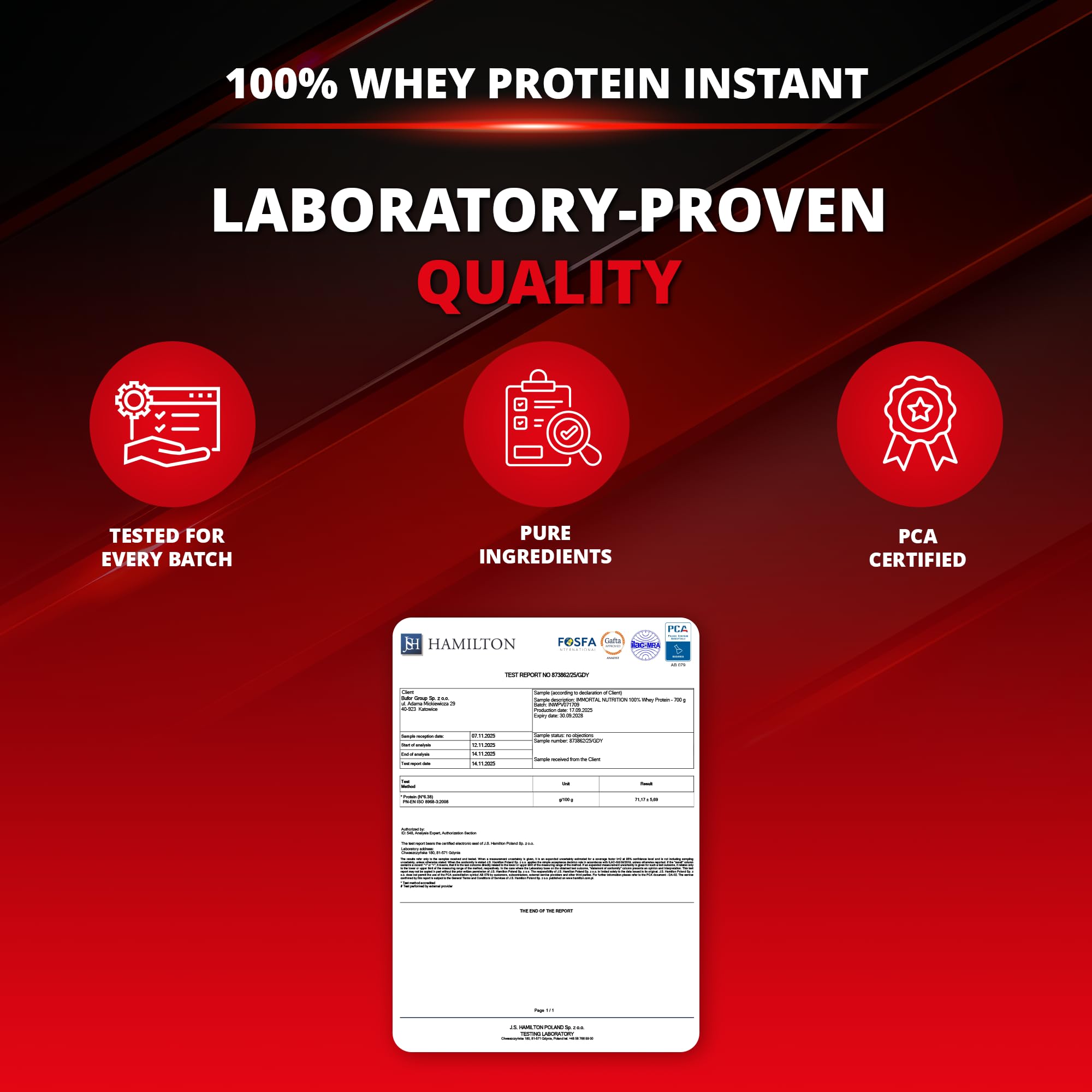 IMMORTAL NUTRITION Whey Protein Instant 2000 g - Białko w proszku z WPC, WPI i WPH | Niska zawartość cukru i tłuszczu | 24 g białka na porcję | Wanilia
