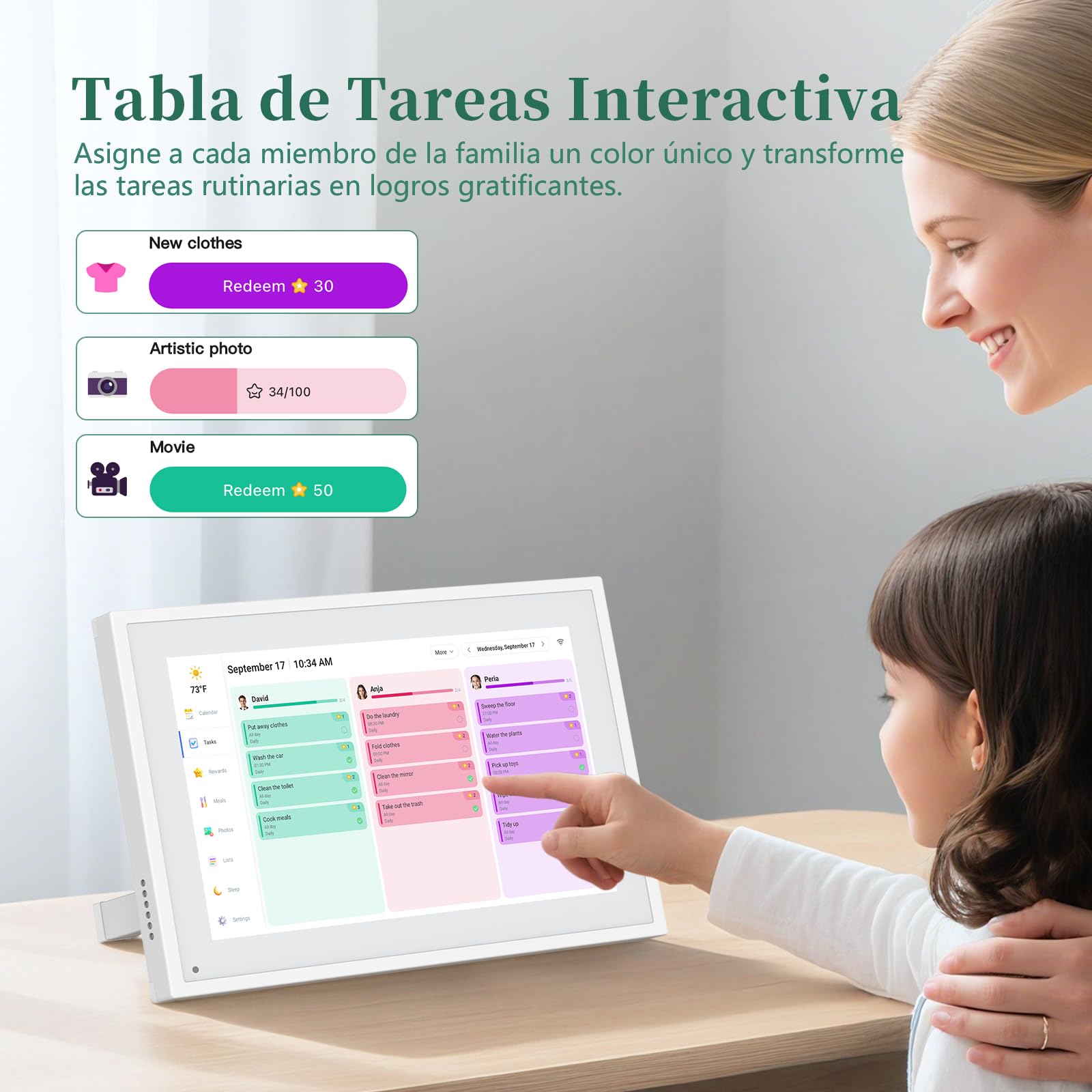 Calendario Digital de Pared 10,1 Pulgadas con Pantalla Táctil - Organizador Familiar, 32GB de Almacenamiento, Marco de Fotos Digital, Sincronización Inteligente con la Nube