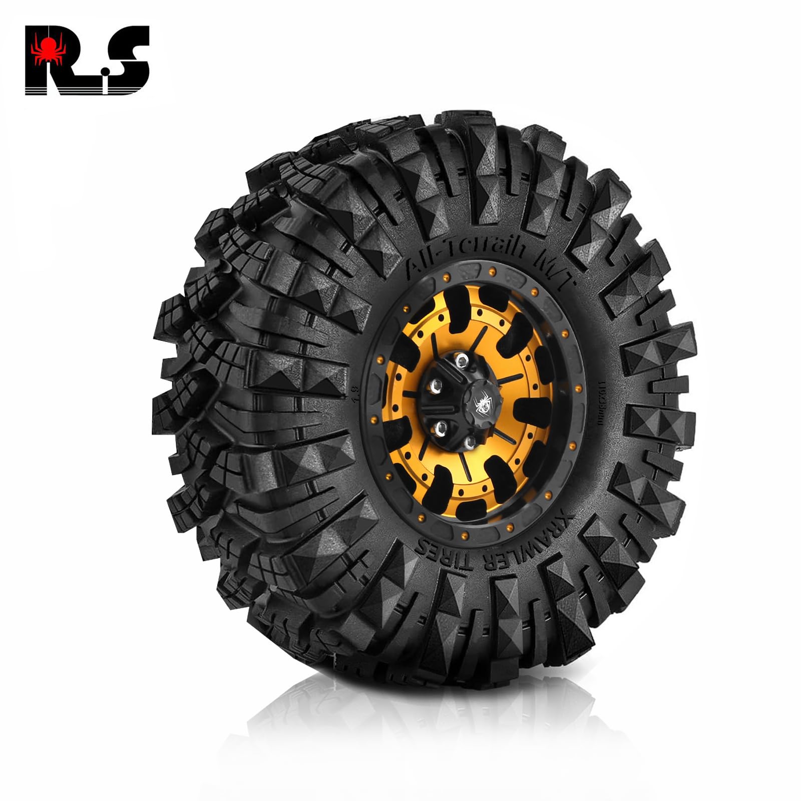 1.9 Beadlock Wheels Tires Set?4Pcs?? Mud Specific tire? Metal Wheels?1.9 Tires Suitable for All terrains?for 1/10 RC Crawler Car Axial SCX10 Pro Capra UTB18 TRX4 (Red)