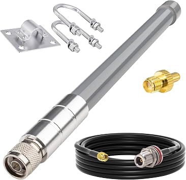 5dBi 4GHz Long-Range Fiberglass Antenna 12"", N-Male + N-Female to SMA Male YMR240 Low Loss Cable + TS9 Male Adapter, High Gain, Weather-Resistant for Outdoor Industrial Use, Lii-06890-N