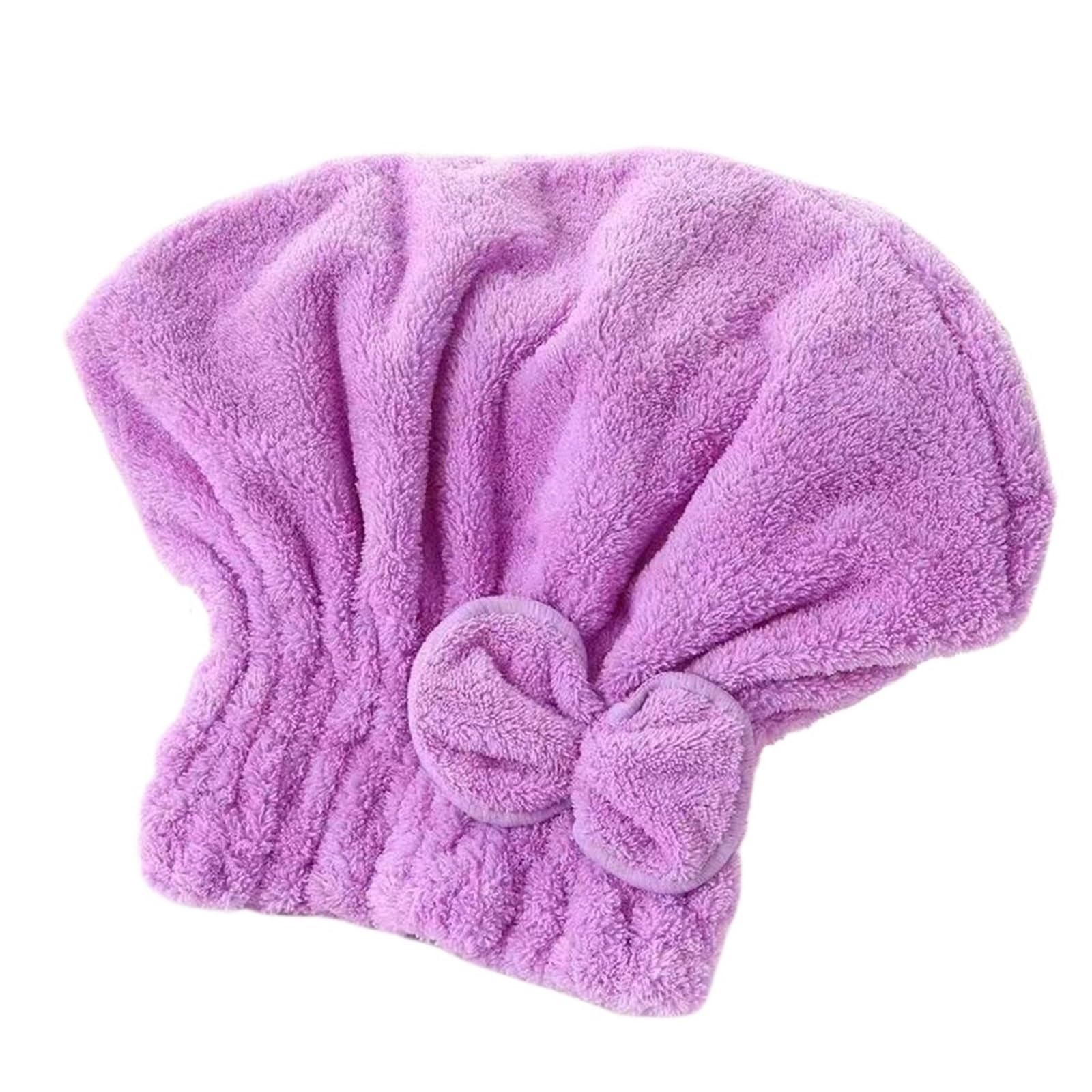 SUODEBYY Hair Towel 1Pc Microfiber Hair Drying Towels Head Wrap With Bow-Knot Shower Cap Turban HairWrap Bath For Curly Long Wet(Purple)