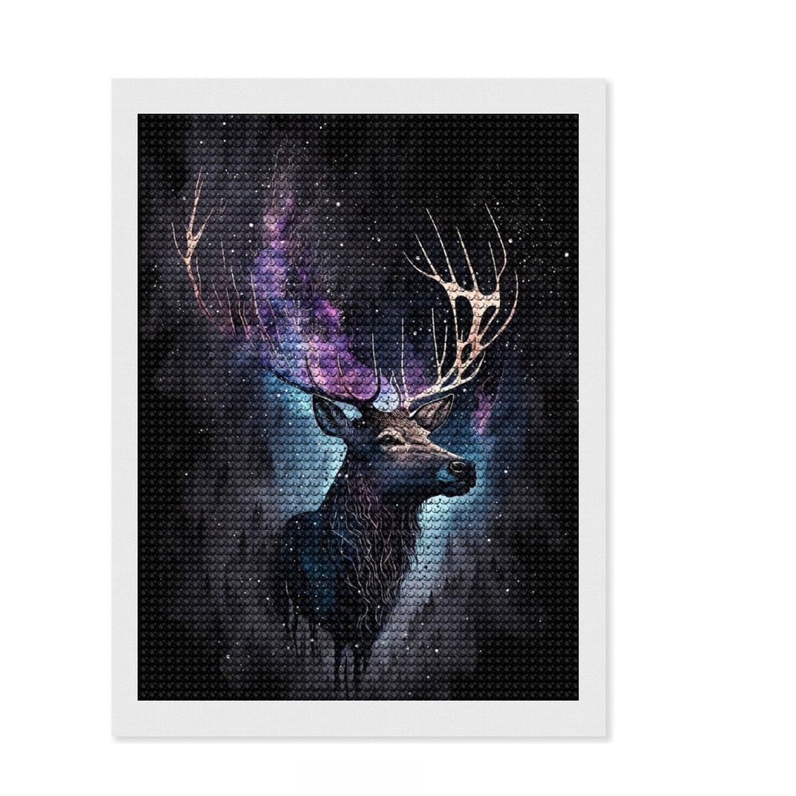 Junmoney Deer Head Colorful Diamond Art Kit 12"x16", Full Kit Included, Easy to Enjoy, Bedroom Decor, Festive Craft Gift, Simple to Start
