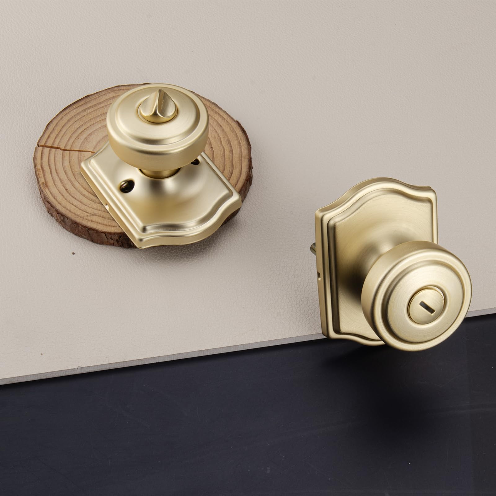 Brushed Gold Door Knobs - 6 Pack with Privacy Lock -5