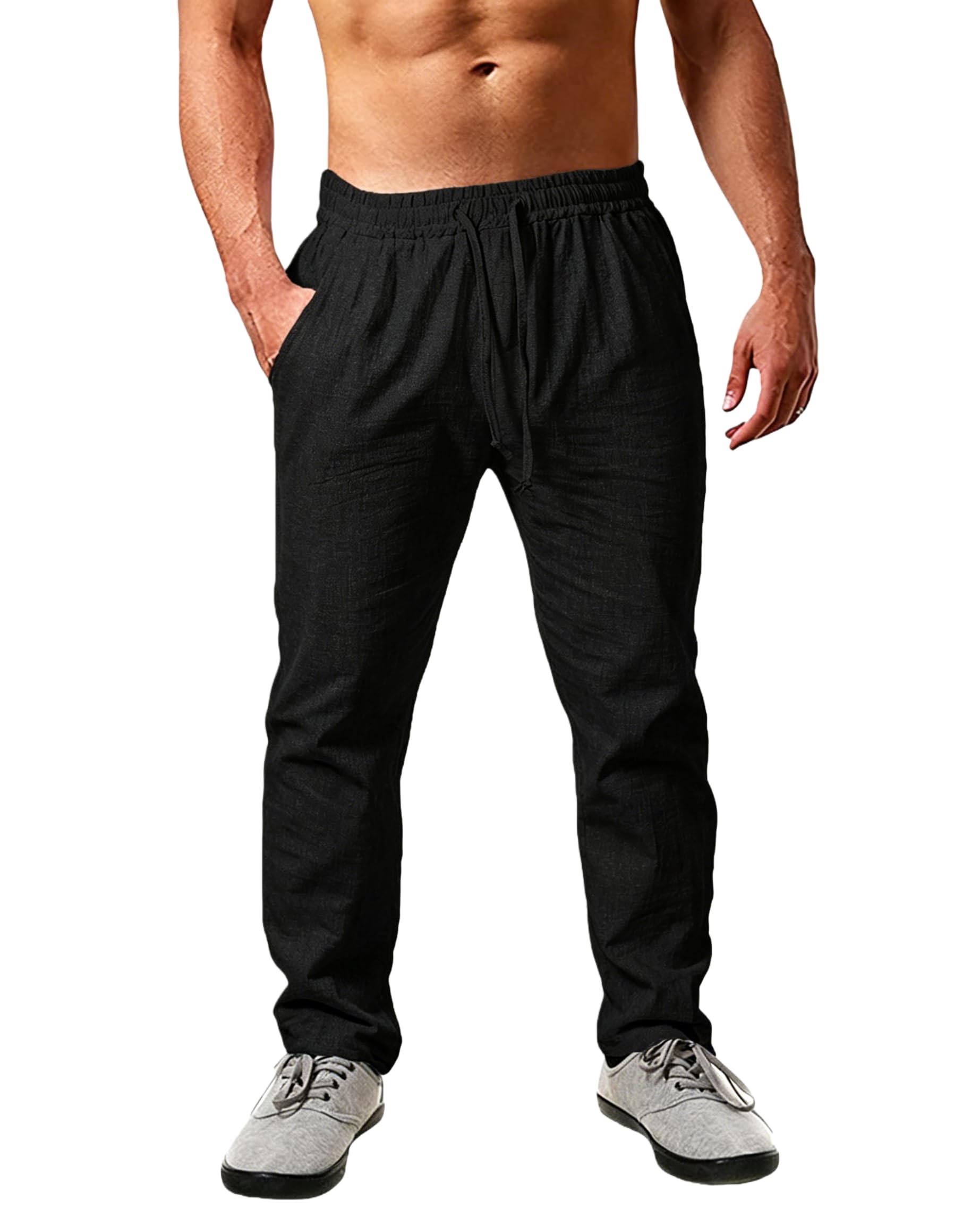 Cegerne Pantaloni in Lino Estivi Uomo Leggeri e Traspiranti, vestibilità Larga, Vita Elastica con Coulisse, Tinta Unita – Ideali per Estate, Vacanze e Spiaggia