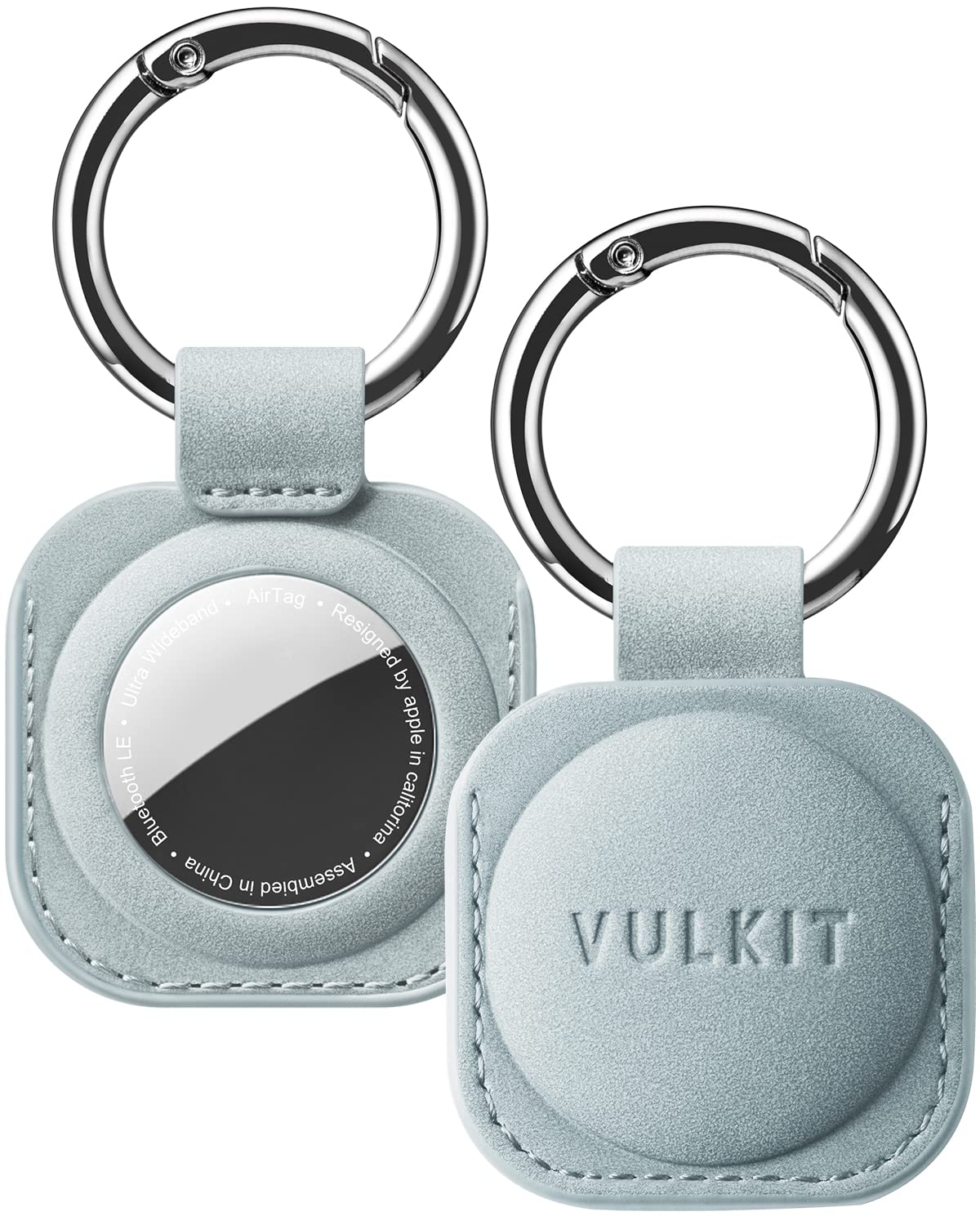 VULKIT Leather AirTag Keyring Case 1Pcs Compatible with Apple Airtag Protective Airtags Holder Tracker Cover with Air Tag GPS Navigation Cases Accessories for Keys, Luggage, Dog Collar (Blue)
