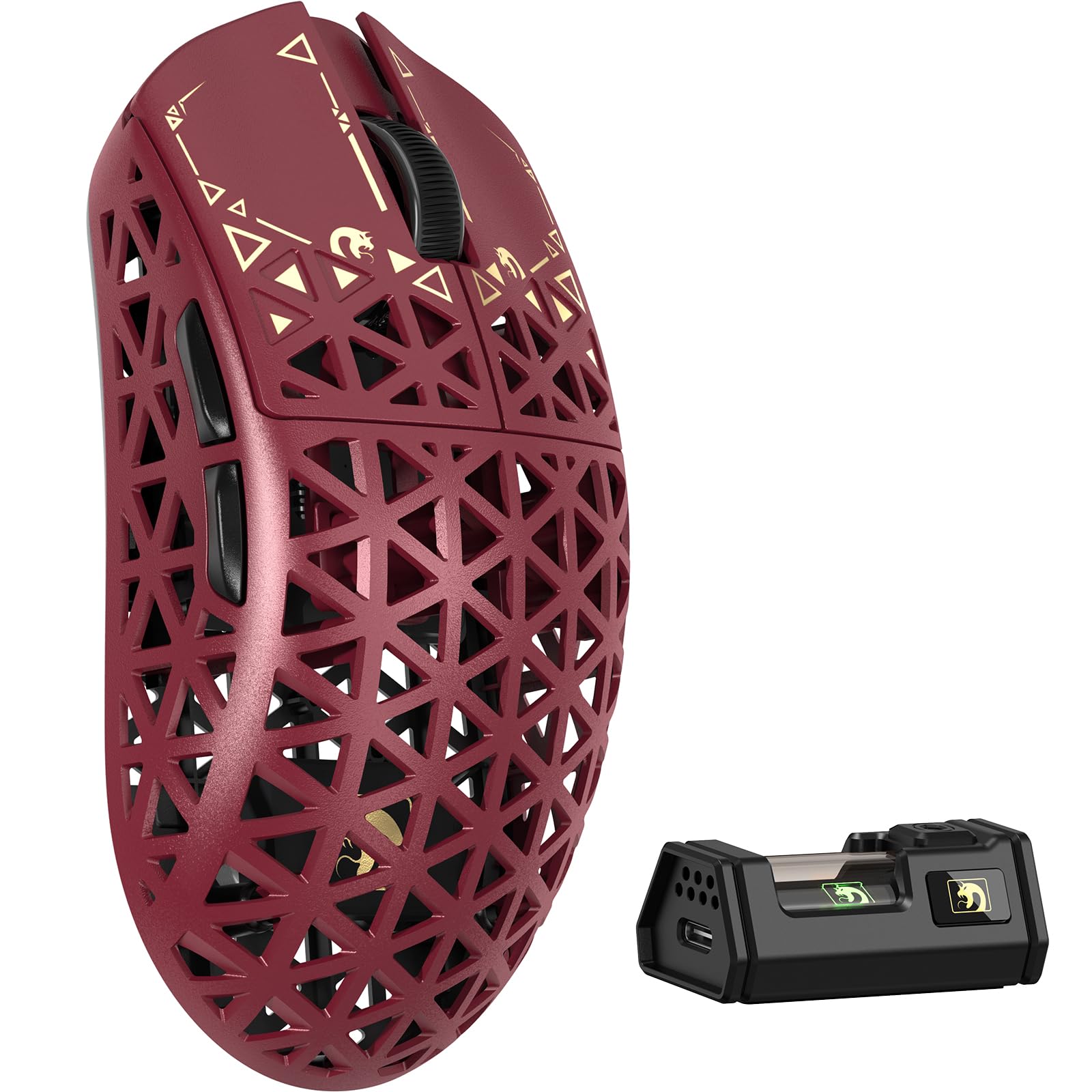 MAMBASNAKE M5 Ultra Carbon Fiber 8KHz Wireless Gaming Mouse,PAW3950MAX Sensor 42K DPI,39g Superlight Tri-Mode 2.4GHz/BT/Wired Computer Mice,Web Driver Support,for Win/Mac/FPS/MOBA/Esports-Red (A)