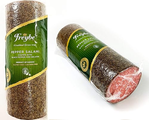Miniatura 6 de Salami alemán con revestimiento de pimienta envejecida, salchicha de cerdo gourmet Freybe, aproximadamente 1.9 lb