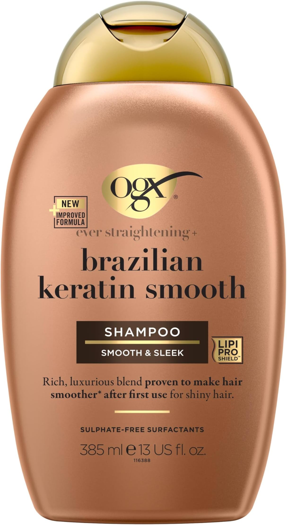 Ever Straightening with Brazilian Keratin Smooth Shampoo, Smooth & Sleek, Makes Hair Smoother After the First Use, for Shiny Hair, Sulfate Free, 385ml