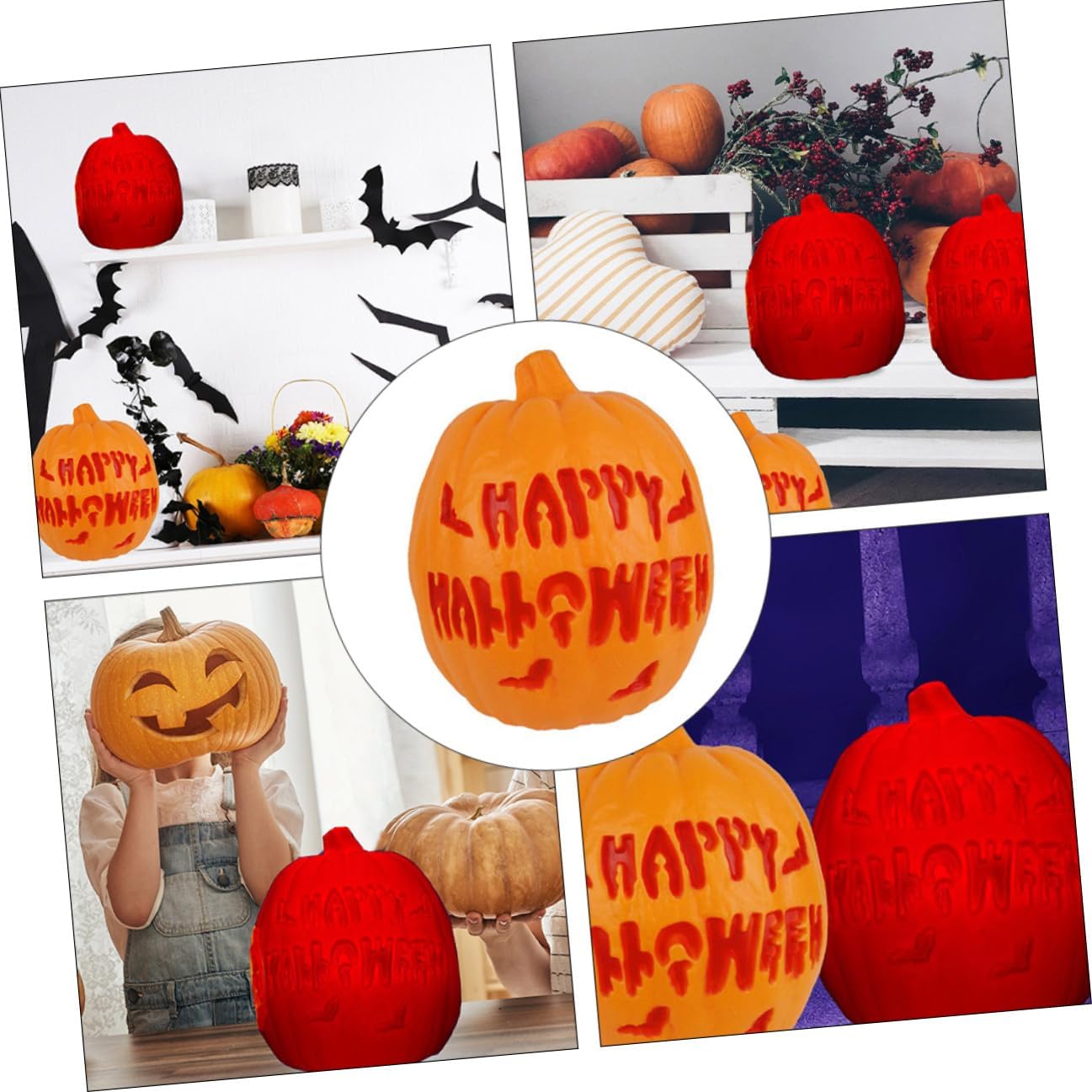 VICASKY Halloween Pumpkin Lamp Hollow Carving Orange Decorative Lighted Bucket Without Battery for Party and Ktv Halloween Ornament